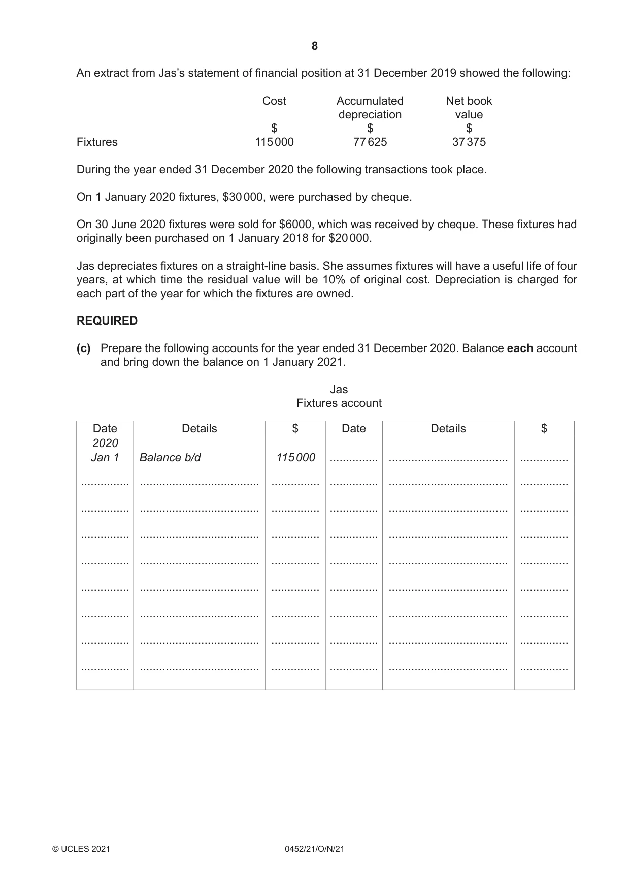 Cambridge IGCSE Accounting 0452 2021 Oct/Nov Paper 2 · Variant 1 question paper, page 8 of 20