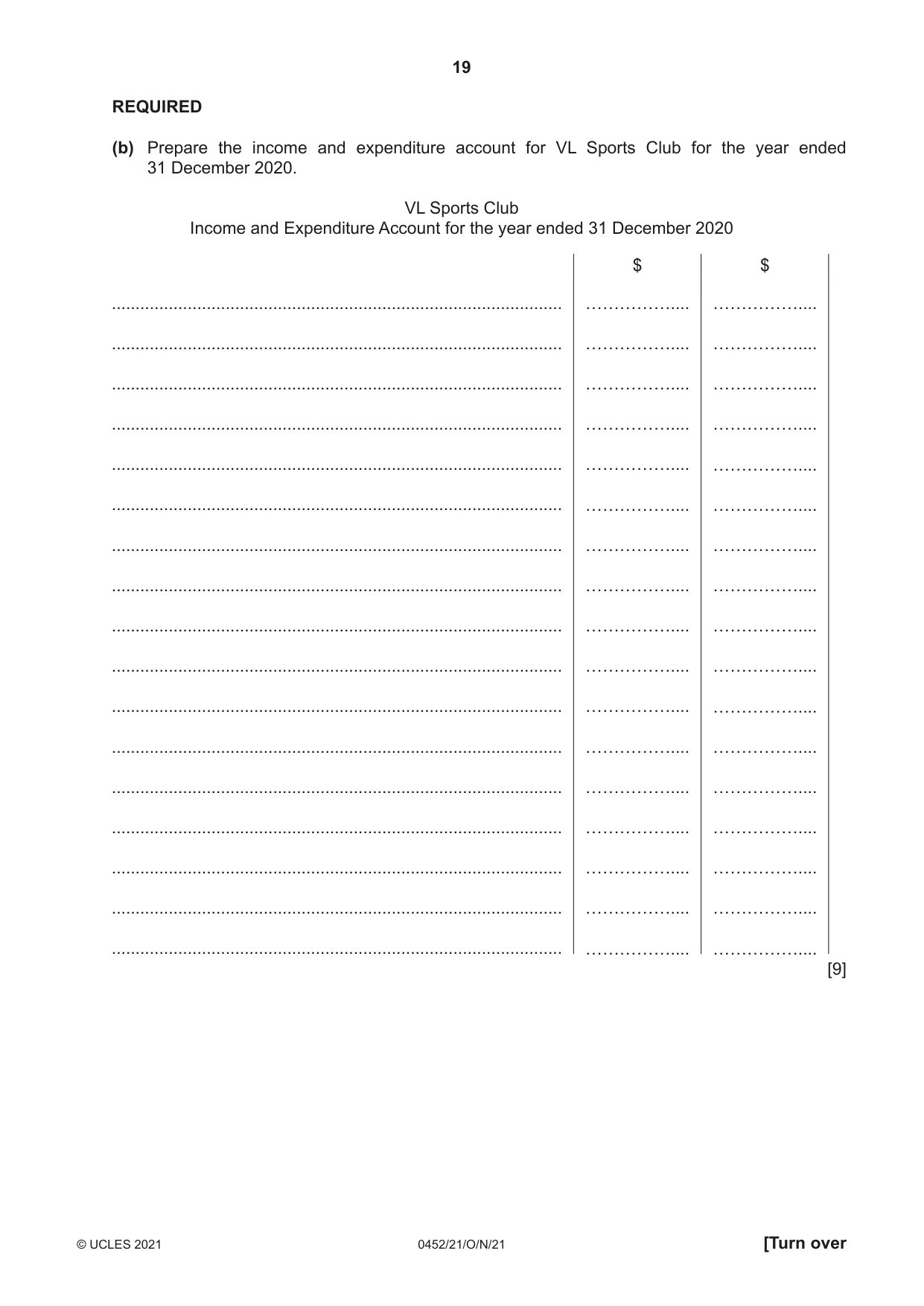 Cambridge IGCSE Accounting 0452 2021 Oct/Nov Paper 2 · Variant 1 question paper, page 19 of 20