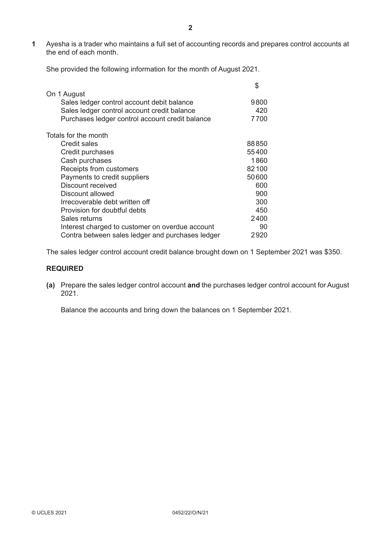 Cambridge IGCSE Accounting 0452 2021 Oct/Nov Paper 2 · Variant 2 question paper, page 2 of 20