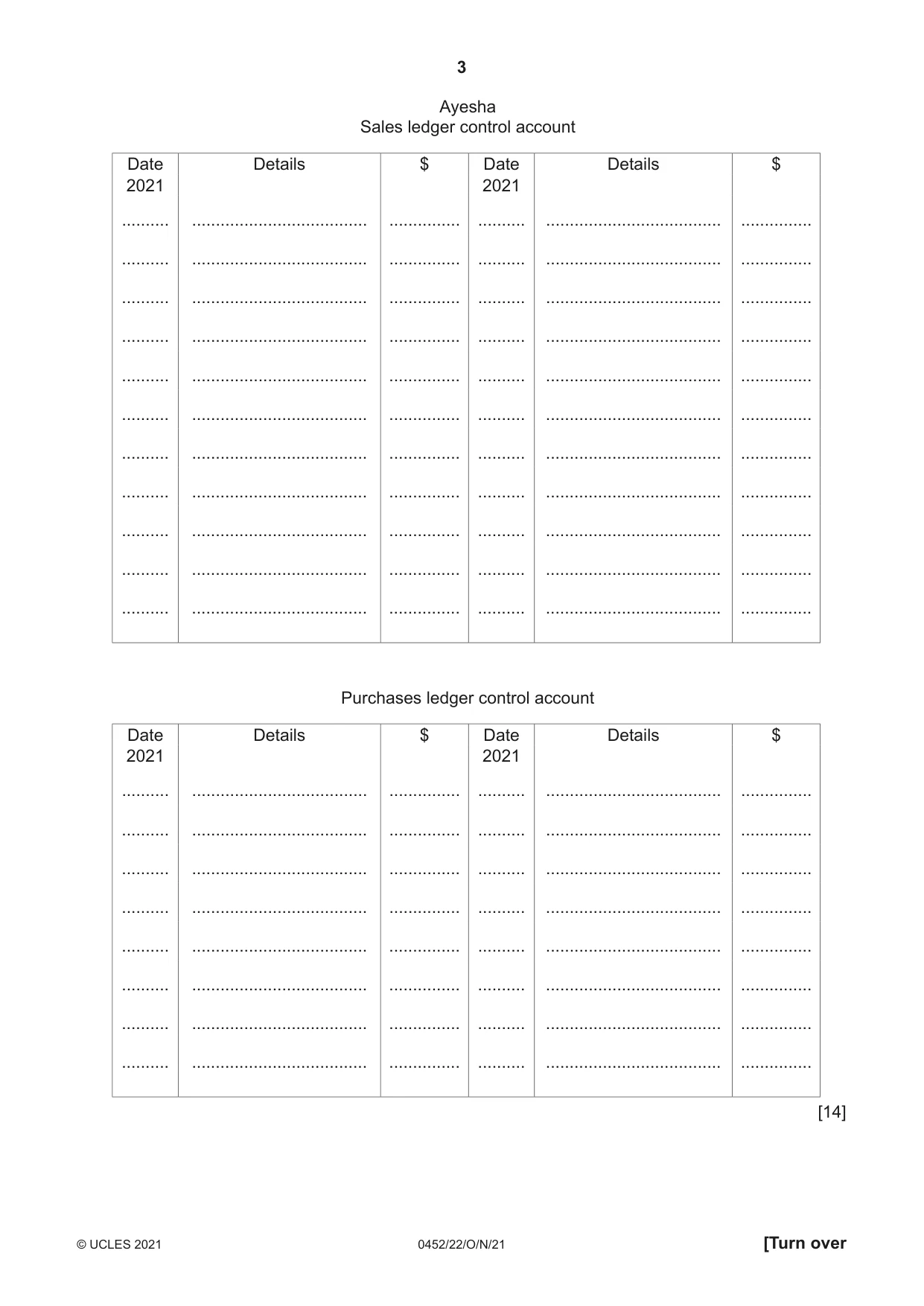 Cambridge IGCSE Accounting 0452 2021 Oct/Nov Paper 2 · Variant 2 question paper, page 3 of 20