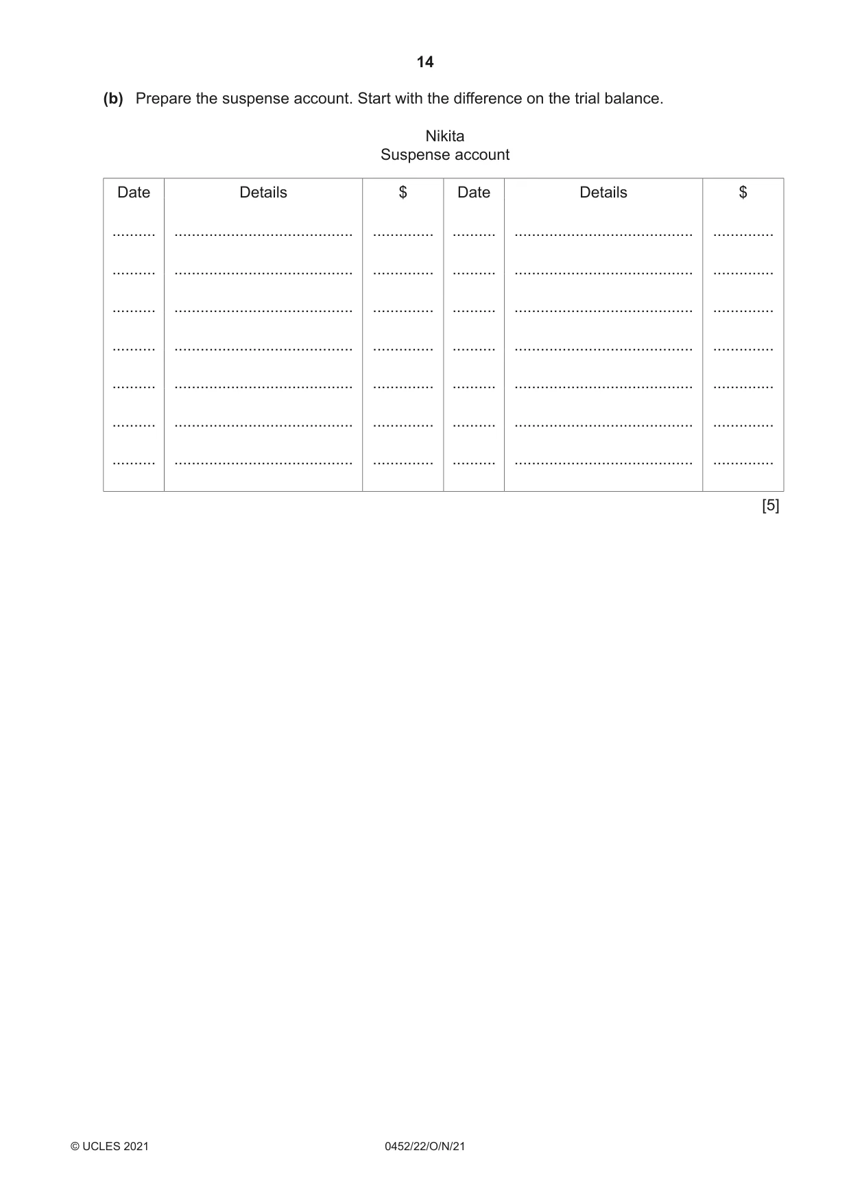 Cambridge IGCSE Accounting 0452 2021 Oct/Nov Paper 2 · Variant 2 question paper, page 14 of 20