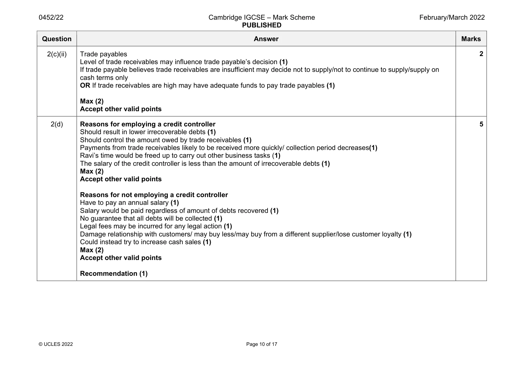 Mark scheme, page 10 of 17