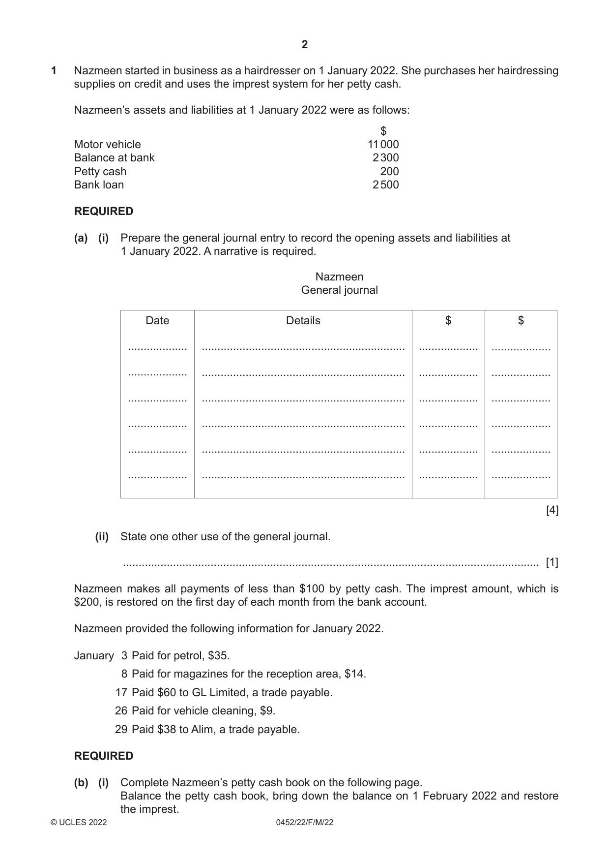 Cambridge IGCSE Accounting 0452 2022 Feb/March Paper 2 · Variant 2 question paper, page 2 of 20