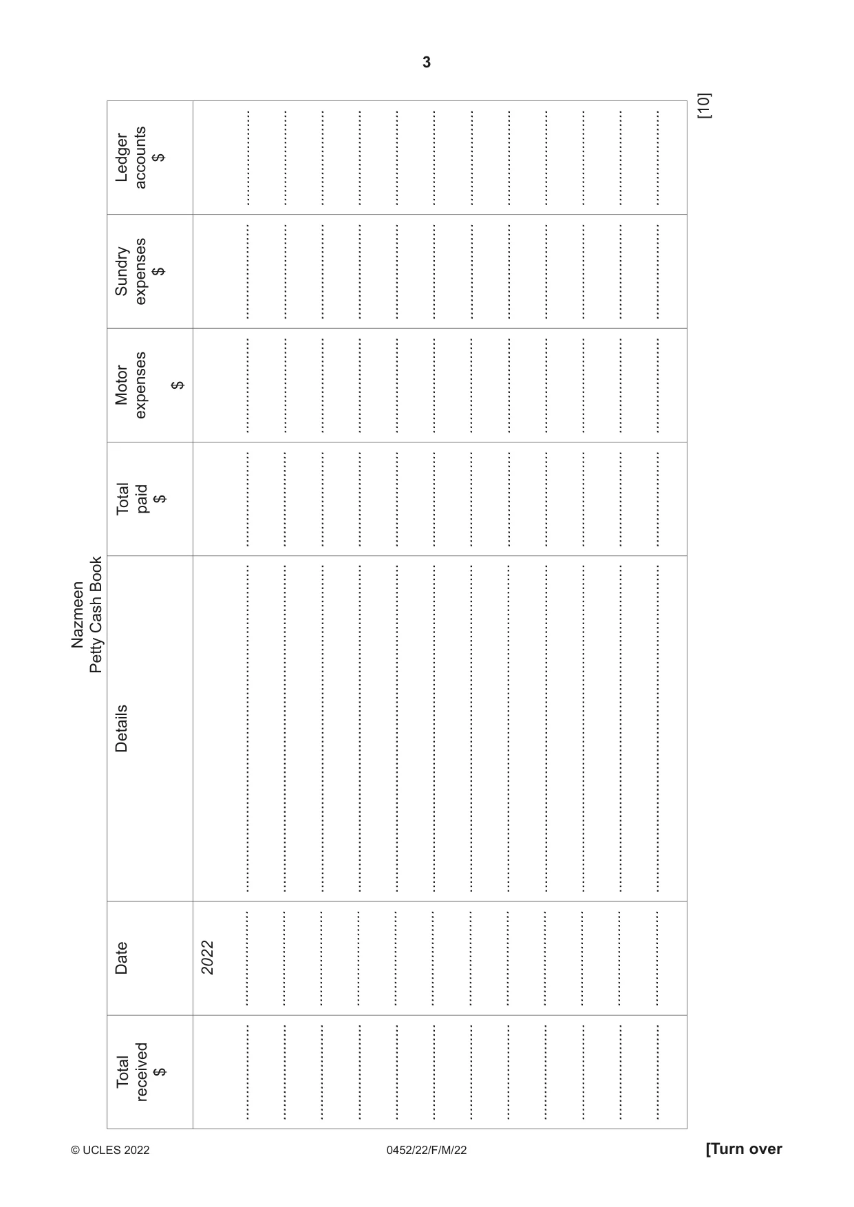 Cambridge IGCSE Accounting 0452 2022 Feb/March Paper 2 · Variant 2 question paper, page 3 of 20