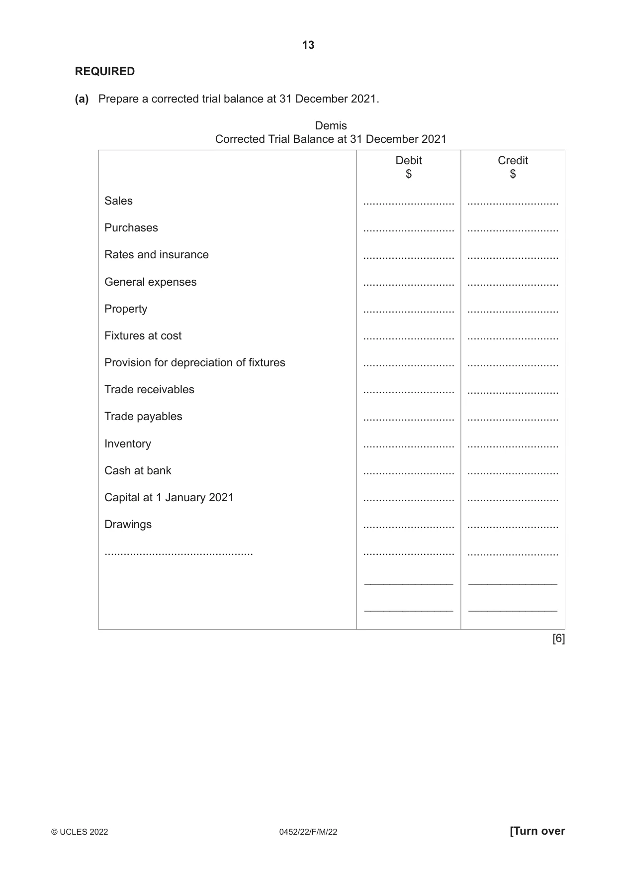 Cambridge IGCSE Accounting 0452 2022 Feb/March Paper 2 · Variant 2 question paper, page 13 of 20