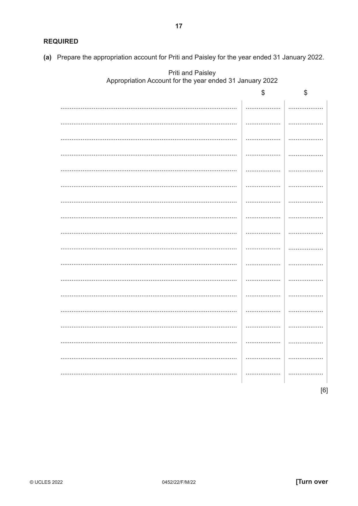 Cambridge IGCSE Accounting 0452 2022 Feb/March Paper 2 · Variant 2 question paper, page 17 of 20
