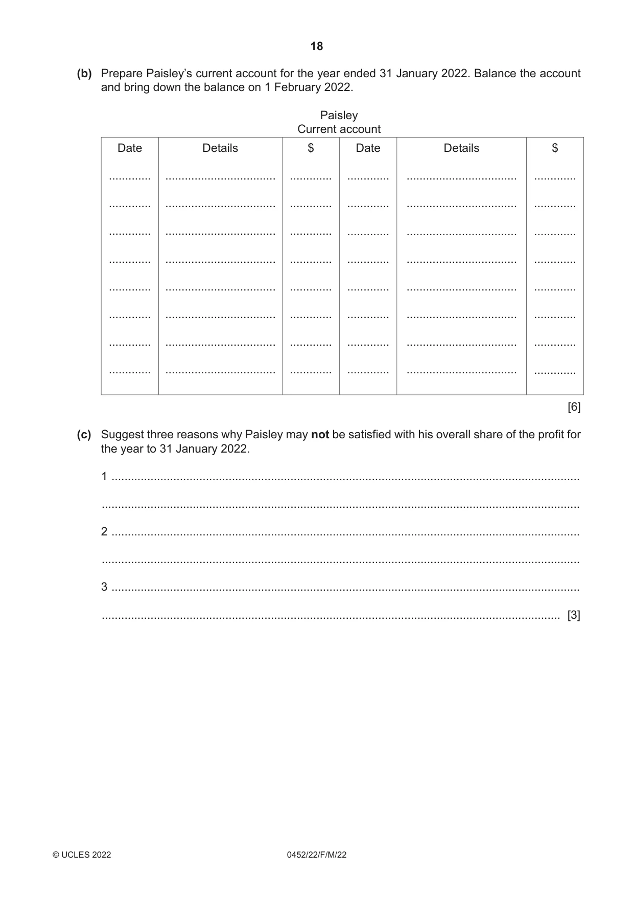 Cambridge IGCSE Accounting 0452 2022 Feb/March Paper 2 · Variant 2 question paper, page 18 of 20