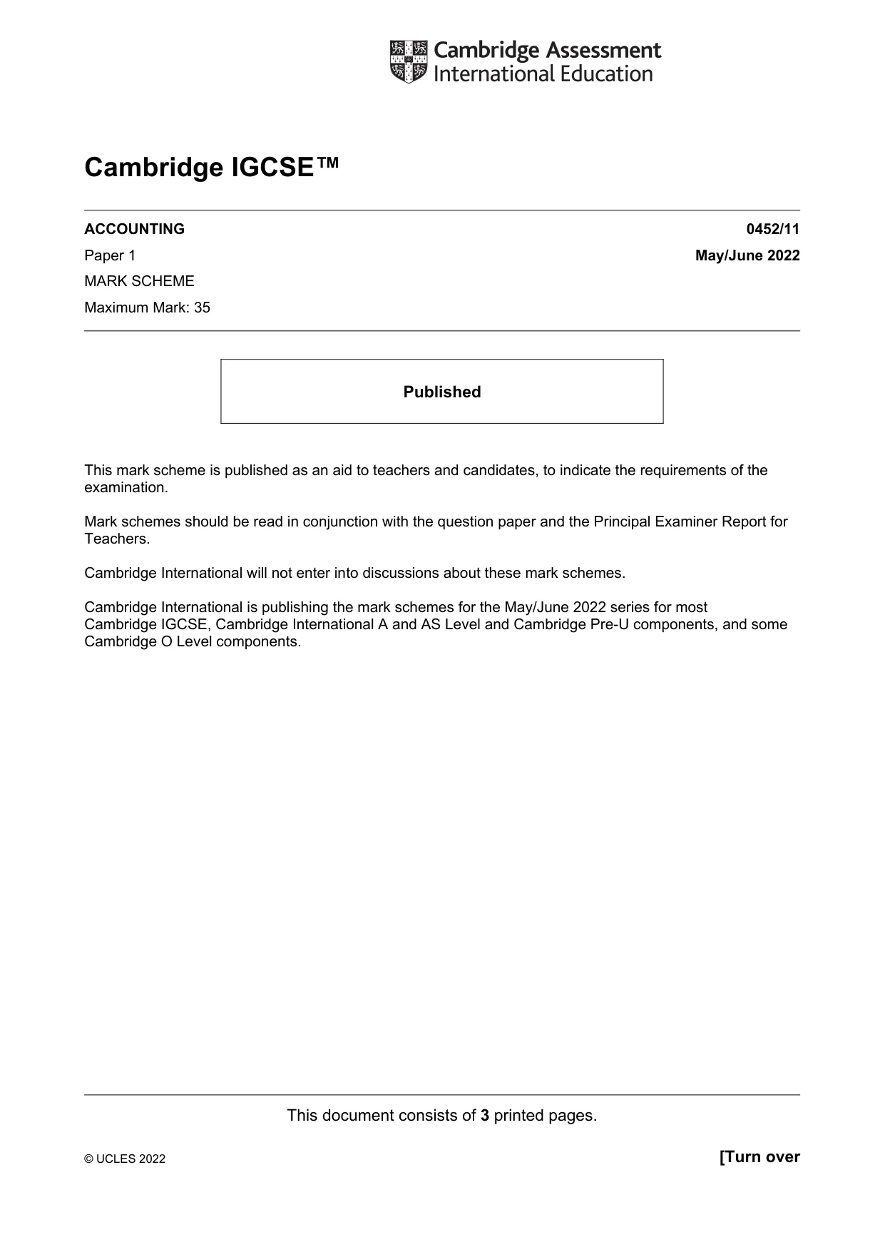 Mark scheme, page 1 of 3