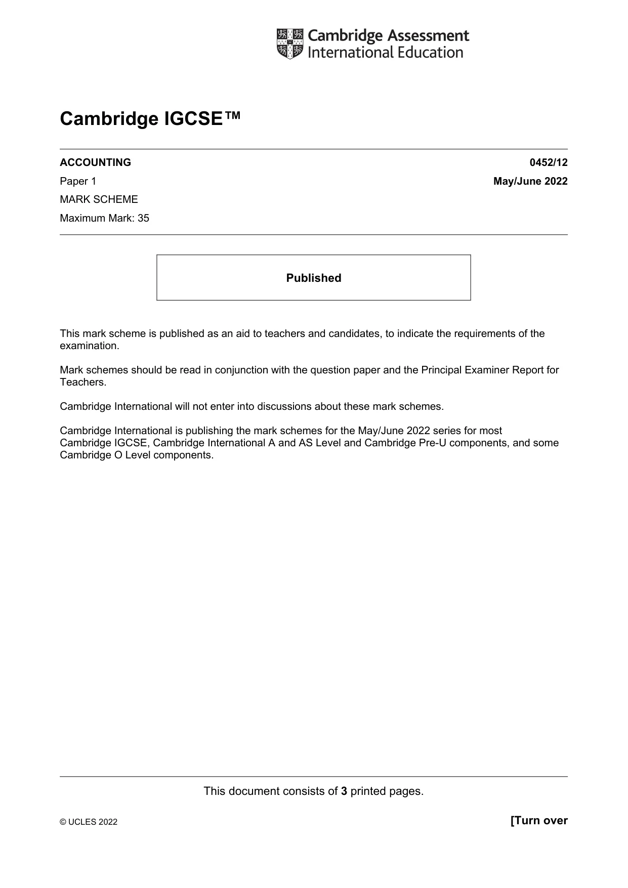 Mark scheme, page 1 of 3