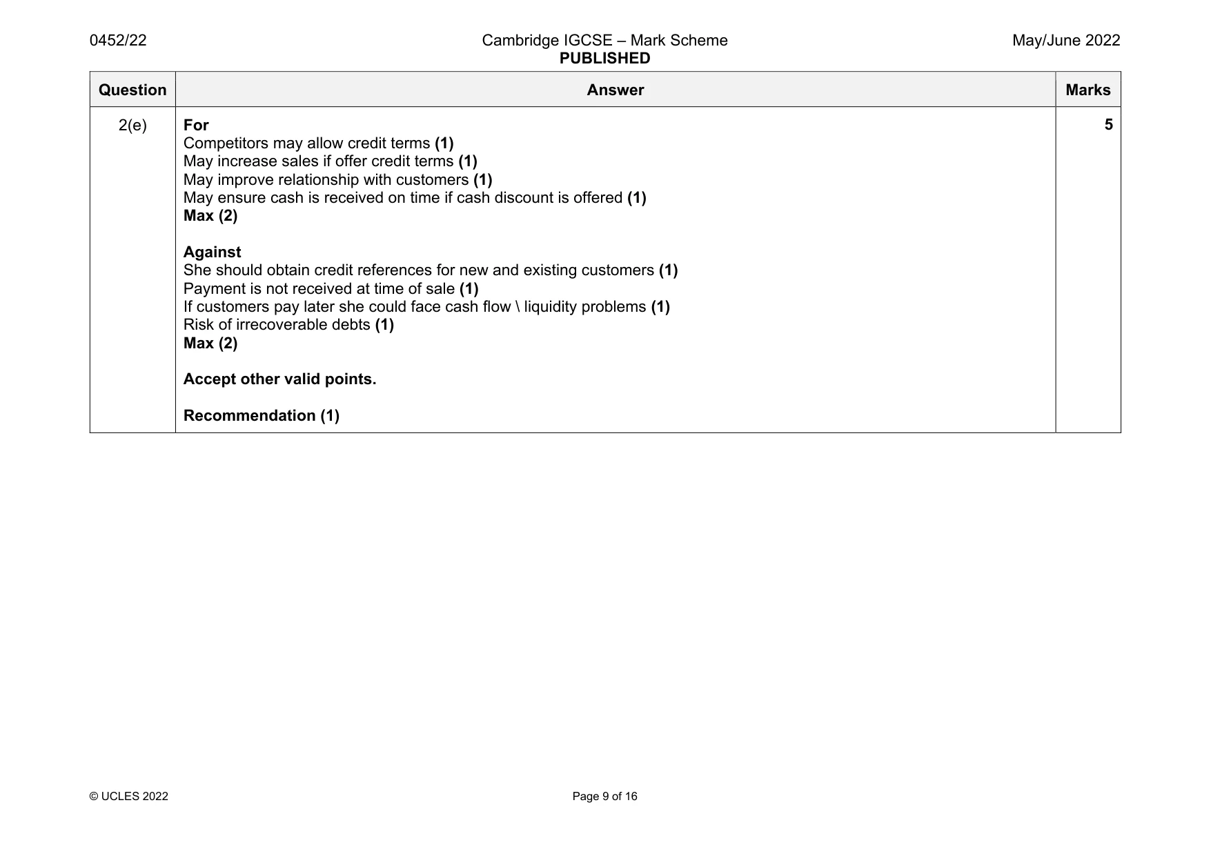 Mark scheme, page 9 of 16