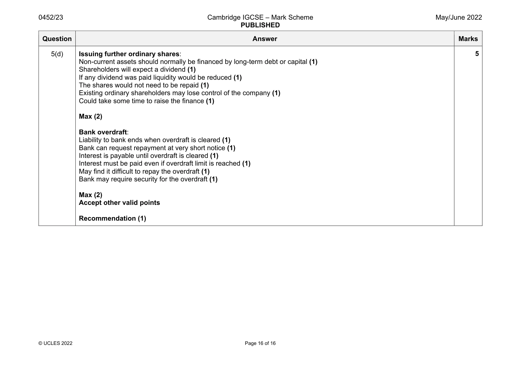 Mark scheme, page 16 of 16