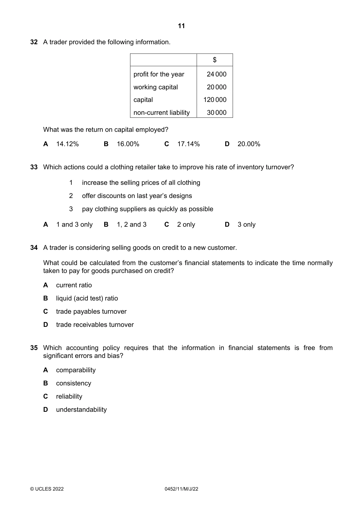 Cambridge IGCSE Accounting 0452 2022 May/June Paper 1 · Variant 1 question paper, page 11 of 12