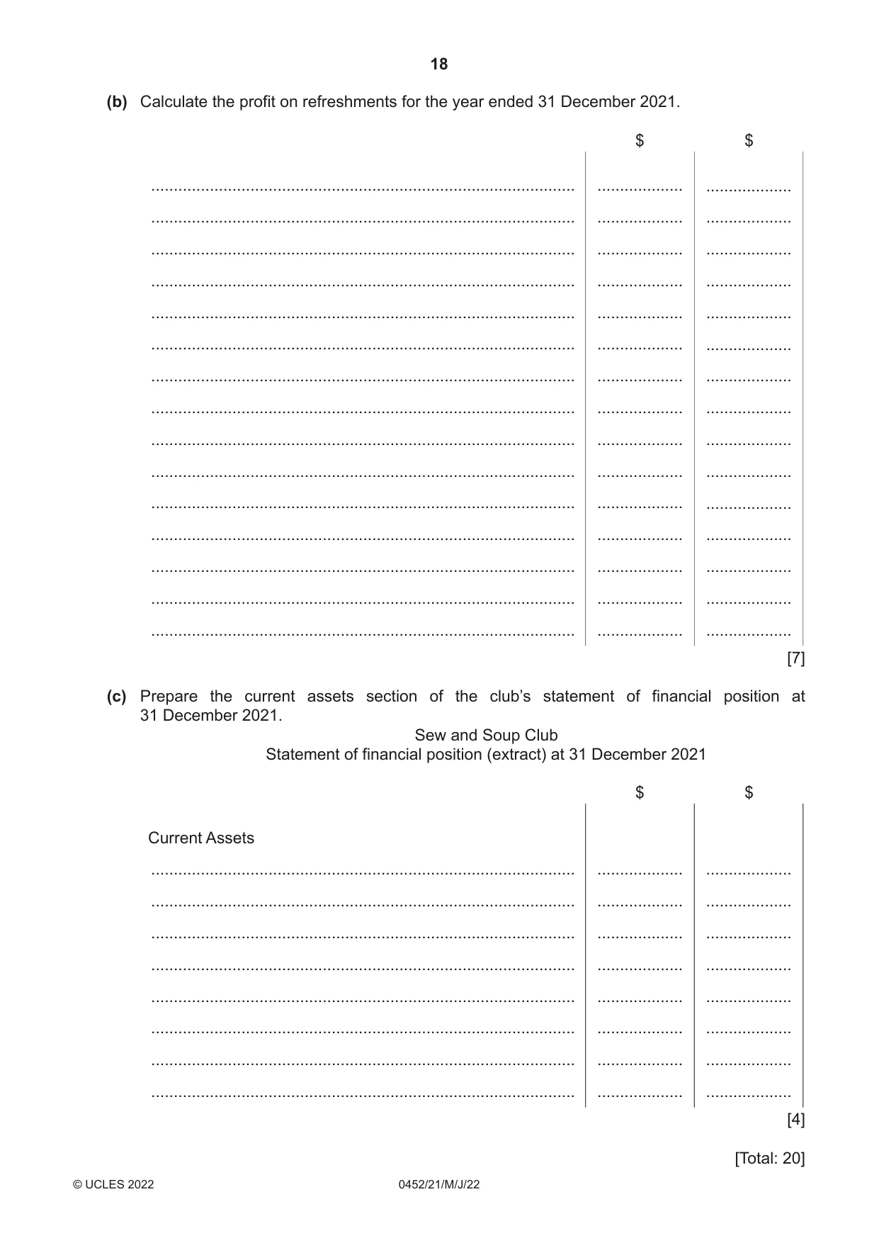 Cambridge IGCSE Accounting 0452 2022 May/June Paper 2 · Variant 1 question paper, page 18 of 20
