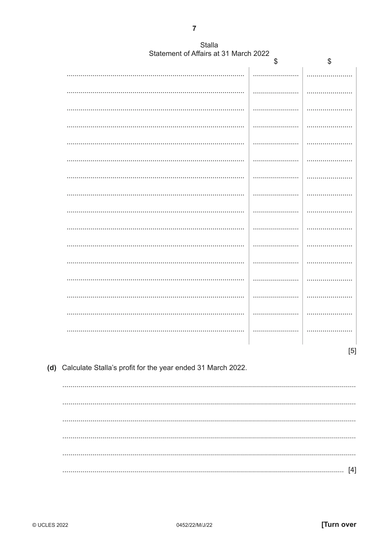 Cambridge IGCSE Accounting 0452 2022 May/June Paper 2 · Variant 2 question paper, page 7 of 20