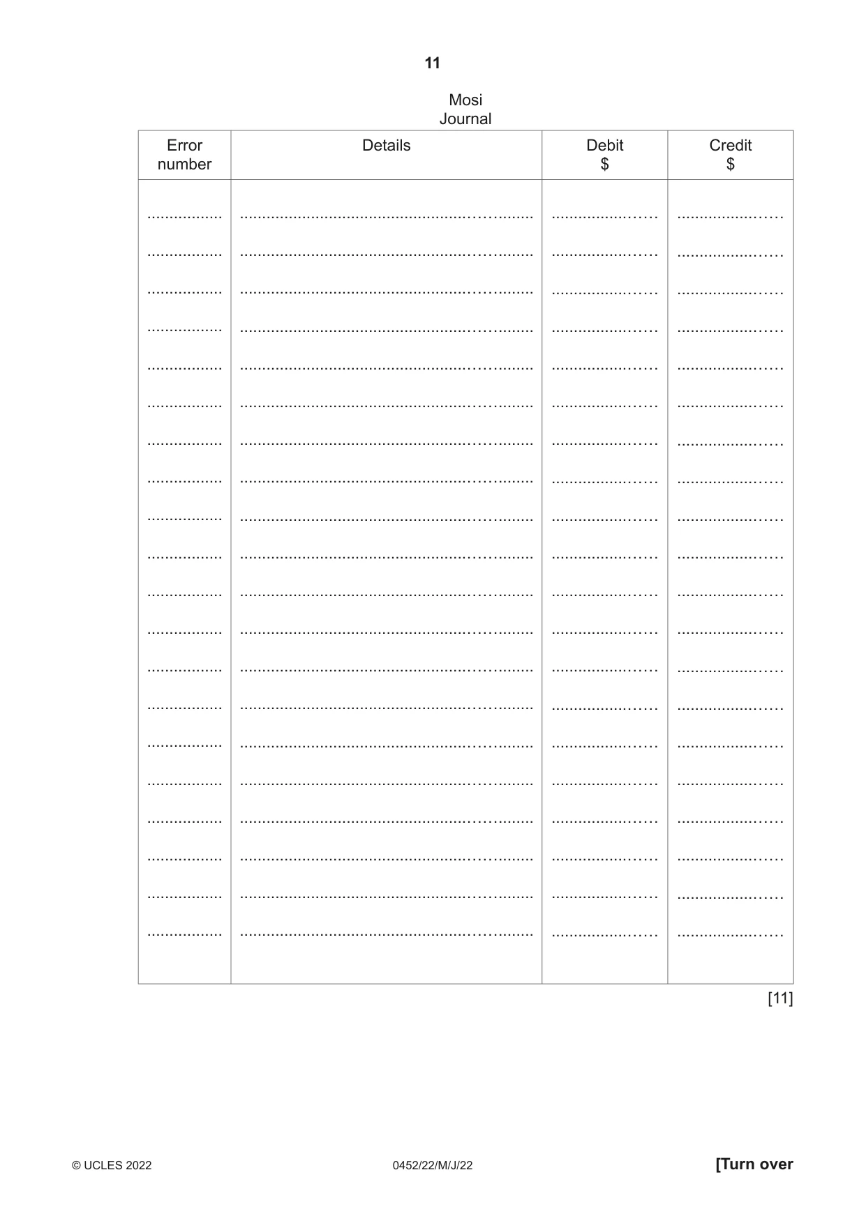 Cambridge IGCSE Accounting 0452 2022 May/June Paper 2 · Variant 2 question paper, page 11 of 20