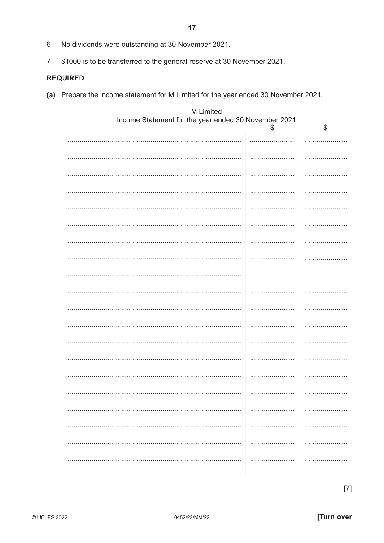 Cambridge IGCSE Accounting 0452 2022 May/June Paper 2 · Variant 2 question paper, page 17 of 20
