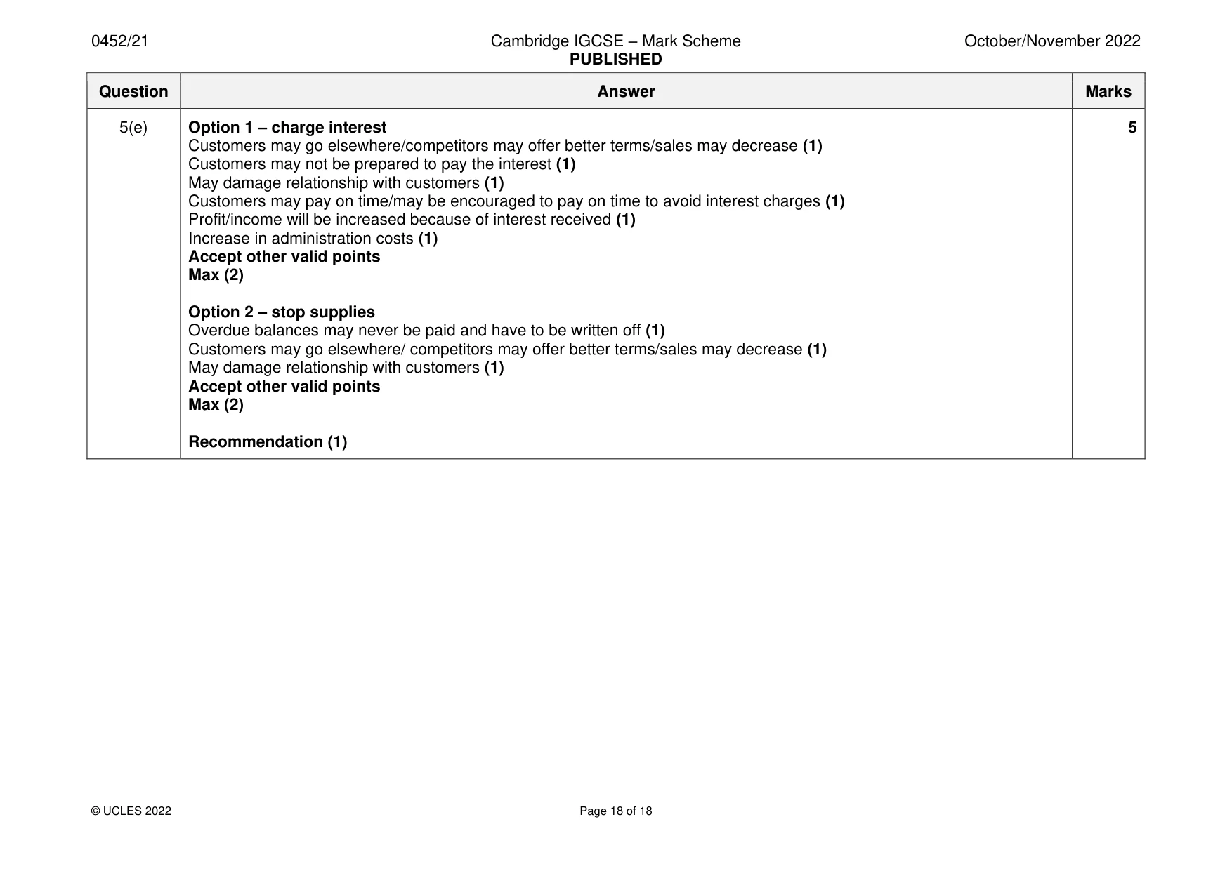 Mark scheme, page 18 of 18