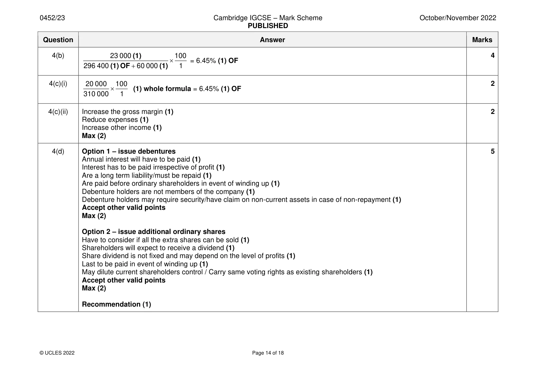 Mark scheme, page 14 of 18