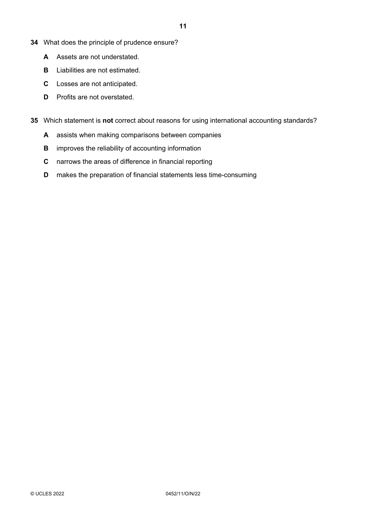 Cambridge IGCSE Accounting 0452 2022 Oct/Nov Paper 1 · Variant 1 question paper, page 11 of 12