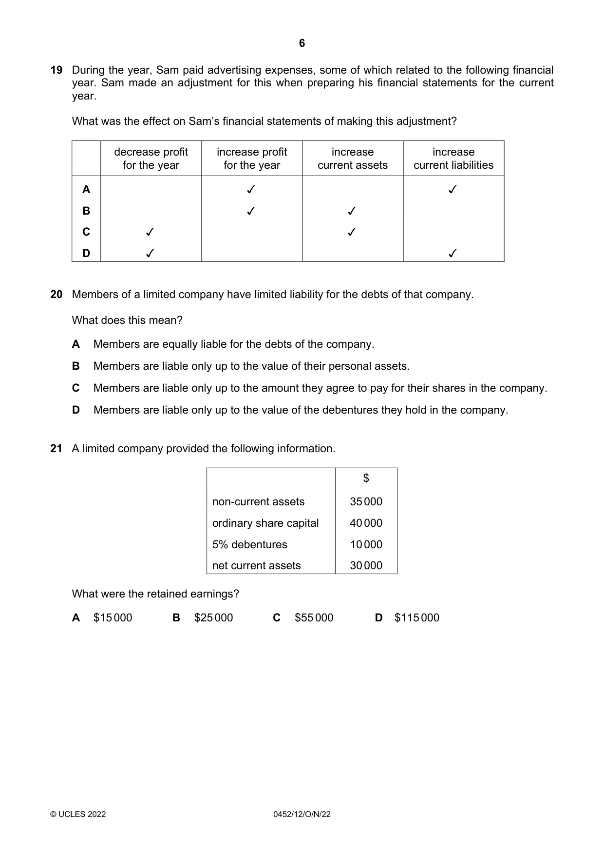 Cambridge IGCSE Accounting 0452 2022 Oct/Nov Paper 1 · Variant 2 question paper, page 6 of 12