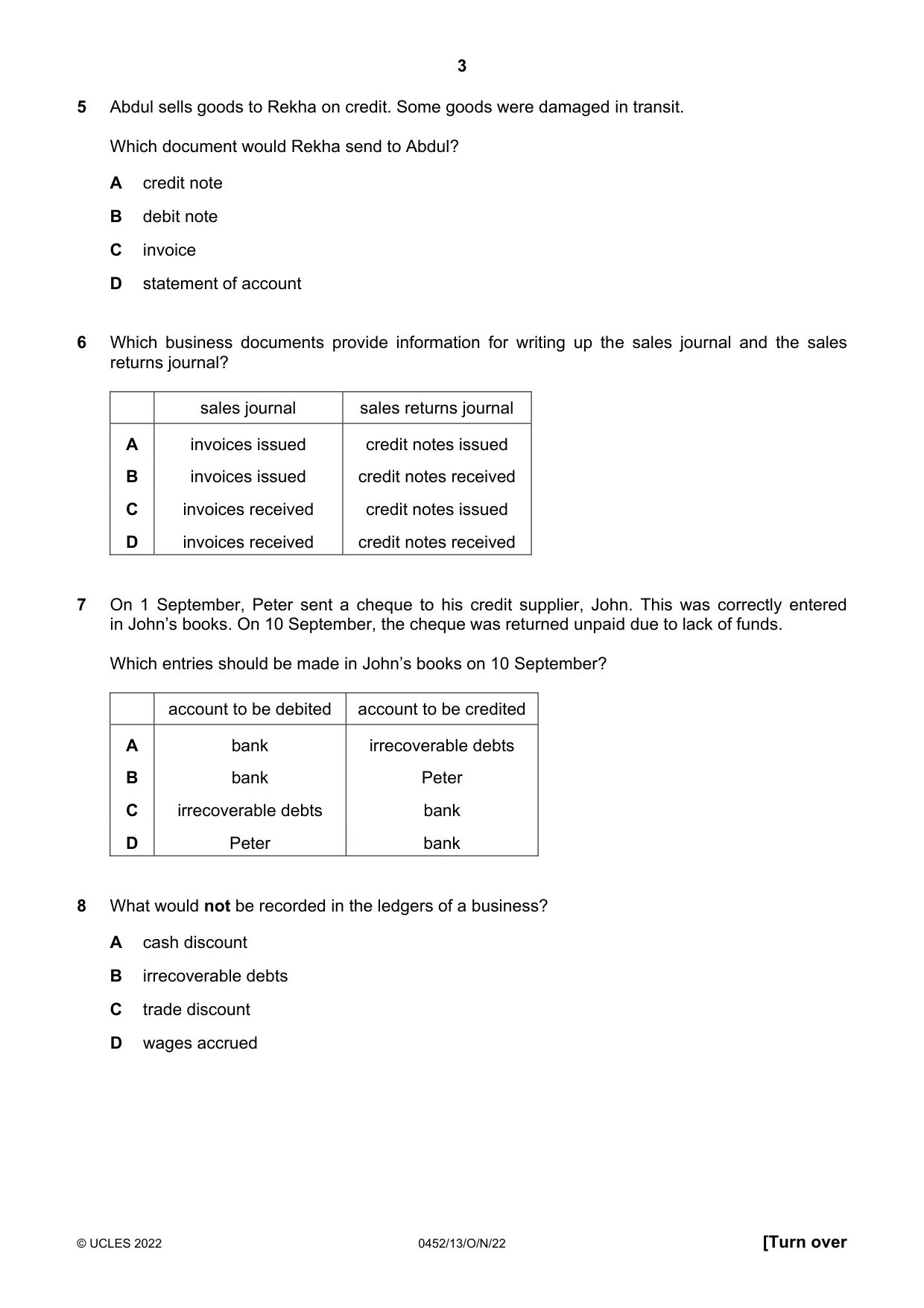 Cambridge IGCSE Accounting 0452 2022 Oct/Nov Paper 1 · Variant 3 question paper, page 3 of 12