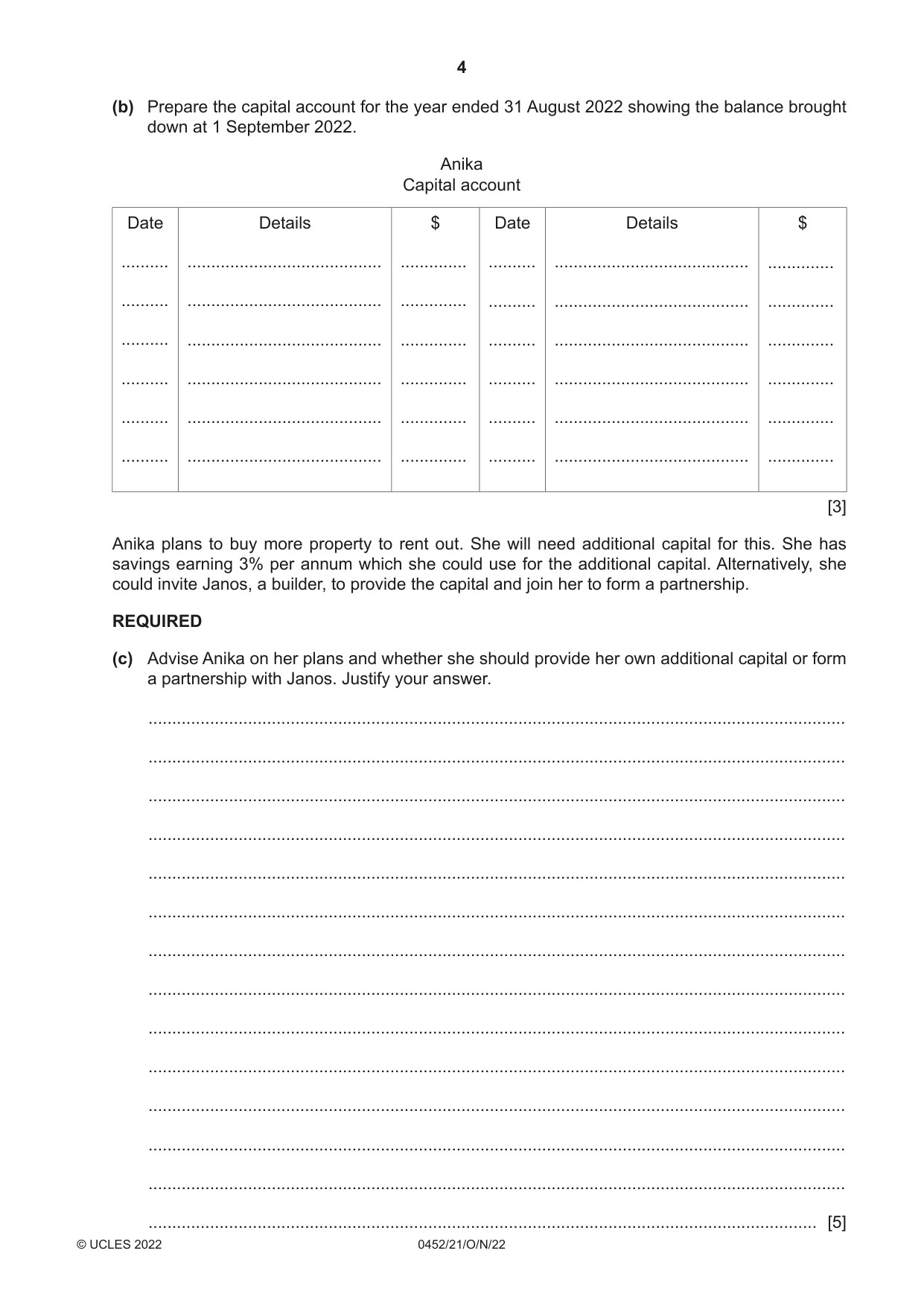 Cambridge IGCSE Accounting 0452 2022 Oct/Nov Paper 2 · Variant 1 question paper, page 4 of 20