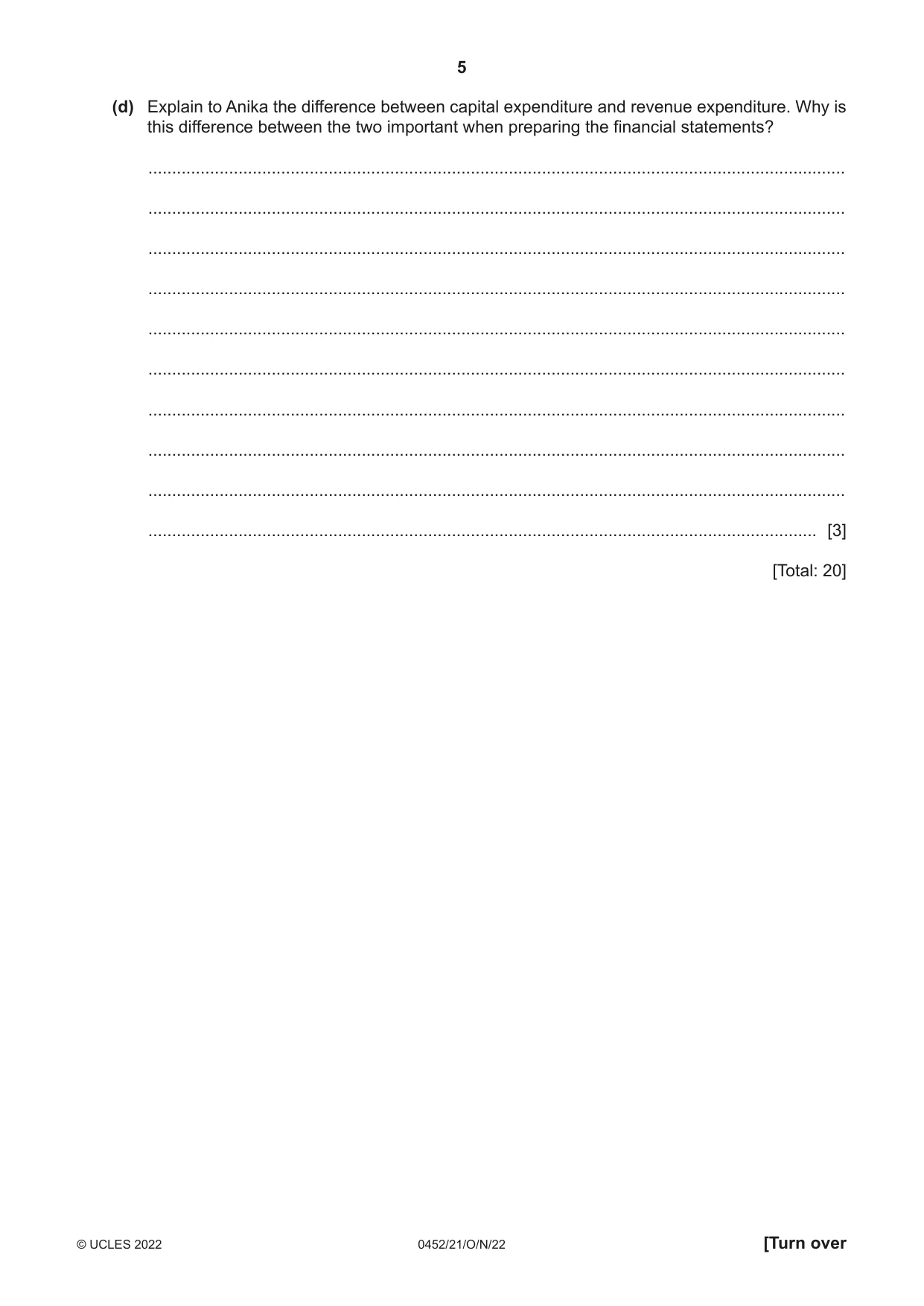 Cambridge IGCSE Accounting 0452 2022 Oct/Nov Paper 2 · Variant 1 question paper, page 5 of 20