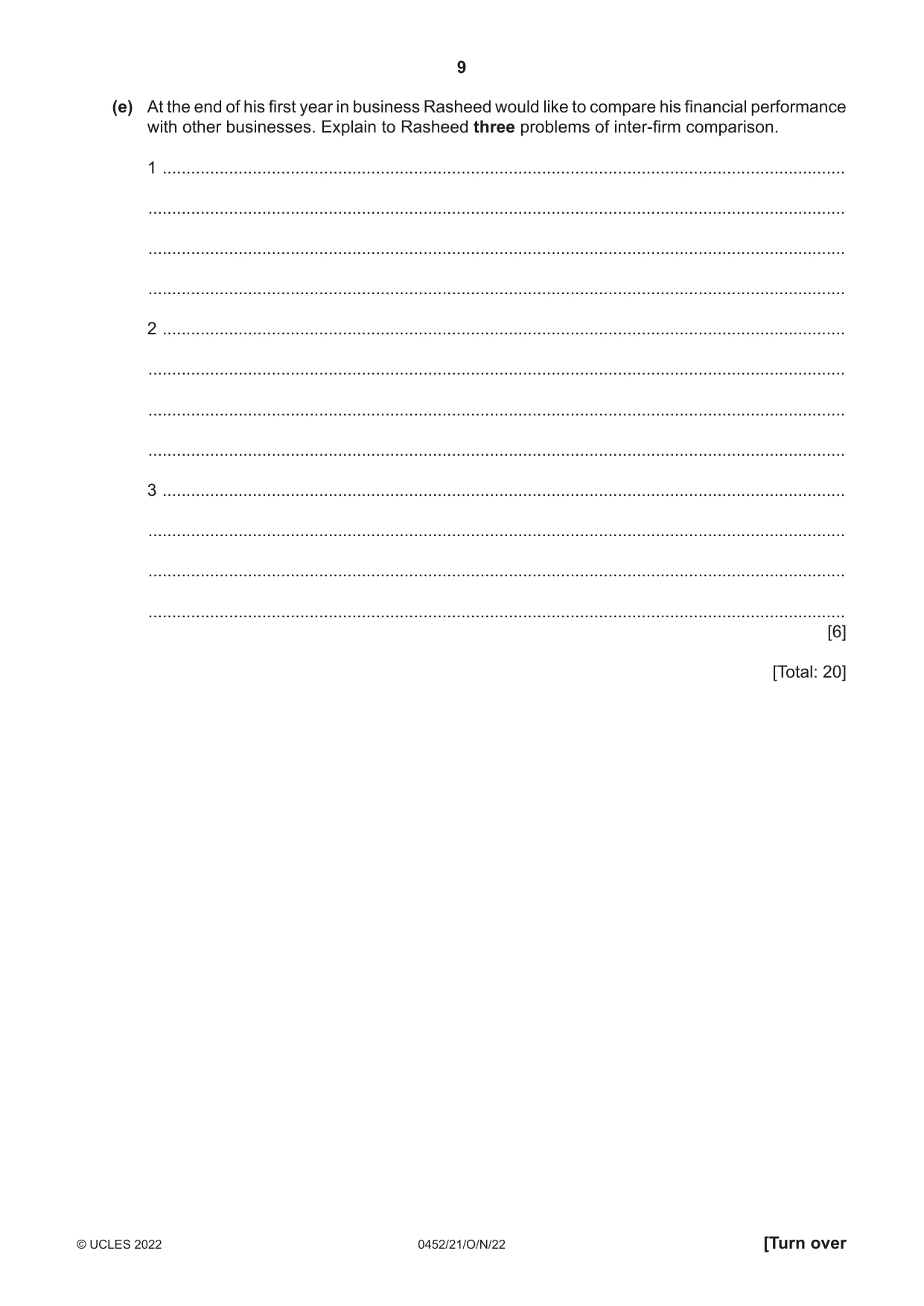 Cambridge IGCSE Accounting 0452 2022 Oct/Nov Paper 2 · Variant 1 question paper, page 9 of 20