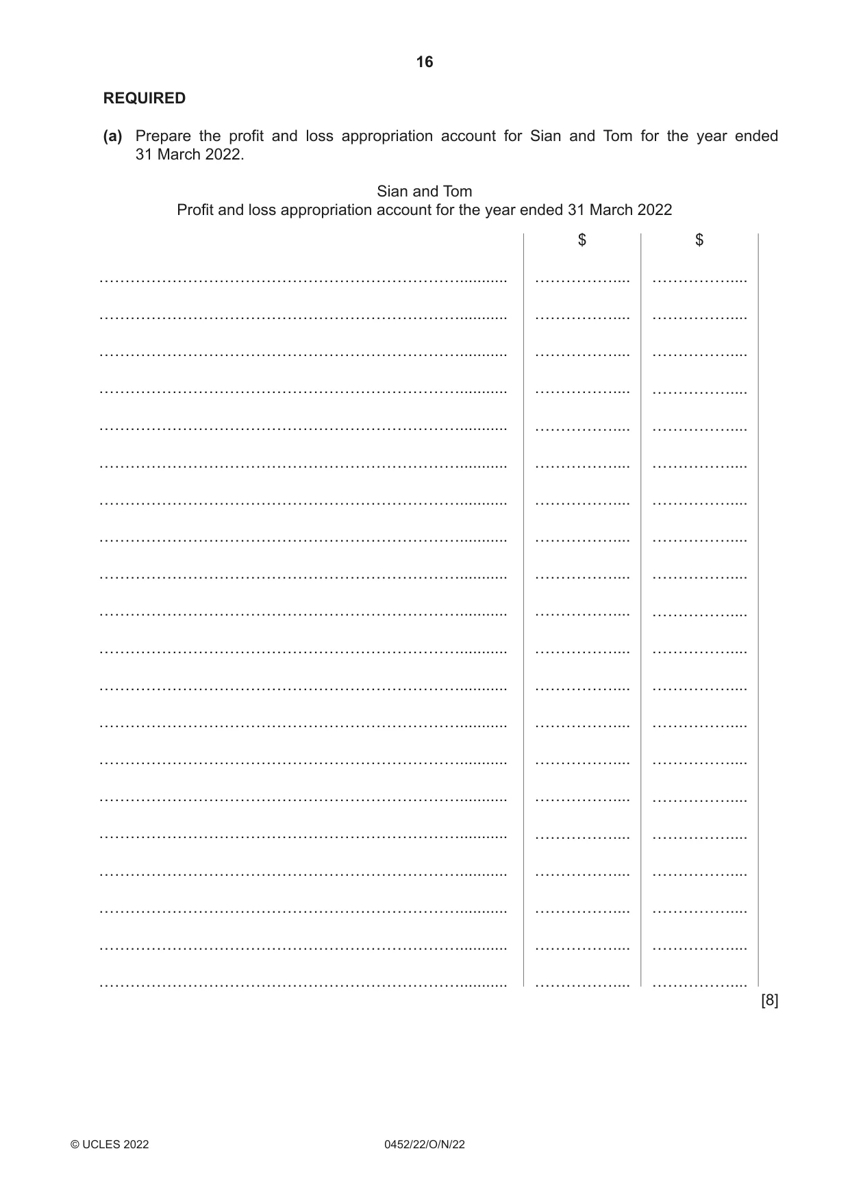 Cambridge IGCSE Accounting 0452 2022 Oct/Nov Paper 2 · Variant 2 question paper, page 16 of 20