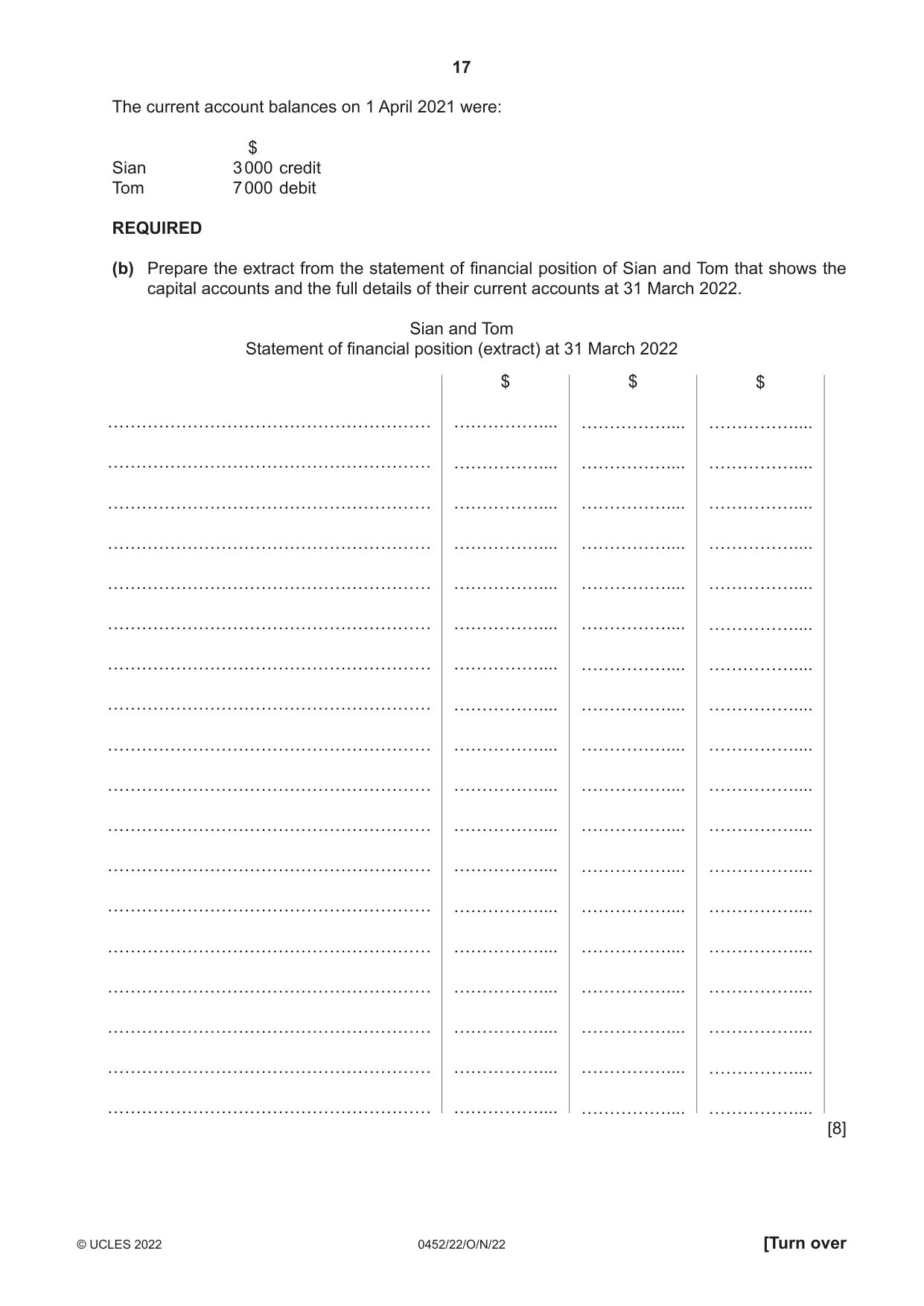 Cambridge IGCSE Accounting 0452 2022 Oct/Nov Paper 2 · Variant 2 question paper, page 17 of 20