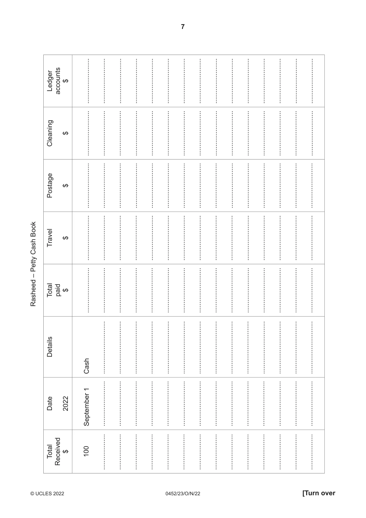 Cambridge IGCSE Accounting 0452 2022 Oct/Nov Paper 2 · Variant 3 question paper, page 7 of 20