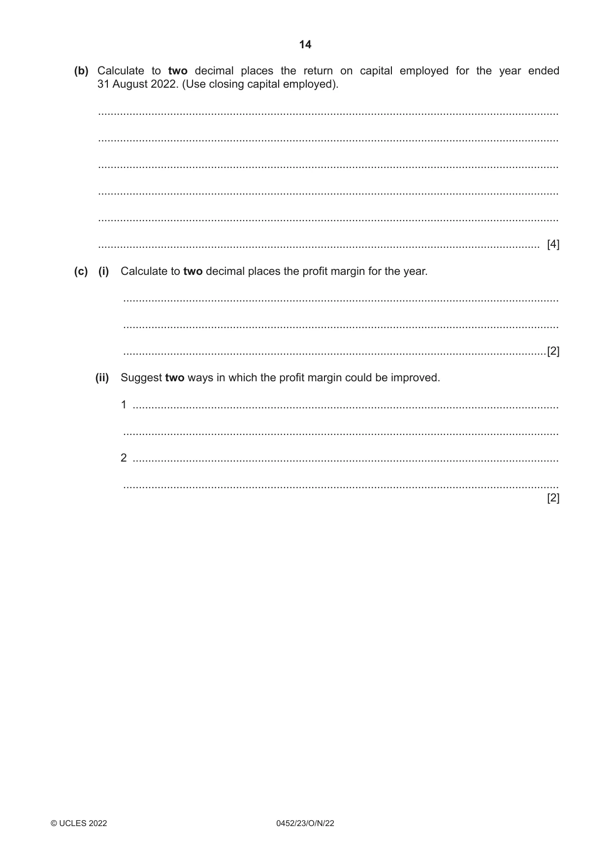 Cambridge IGCSE Accounting 0452 2022 Oct/Nov Paper 2 · Variant 3 question paper, page 14 of 20
