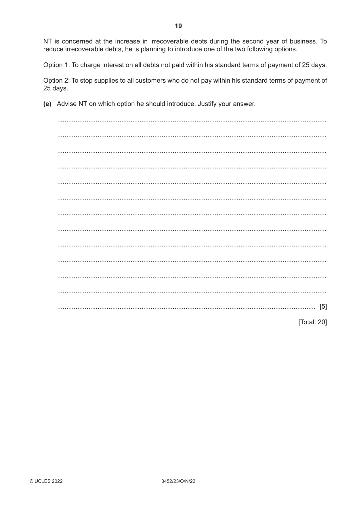 Cambridge IGCSE Accounting 0452 2022 Oct/Nov Paper 2 · Variant 3 question paper, page 19 of 20