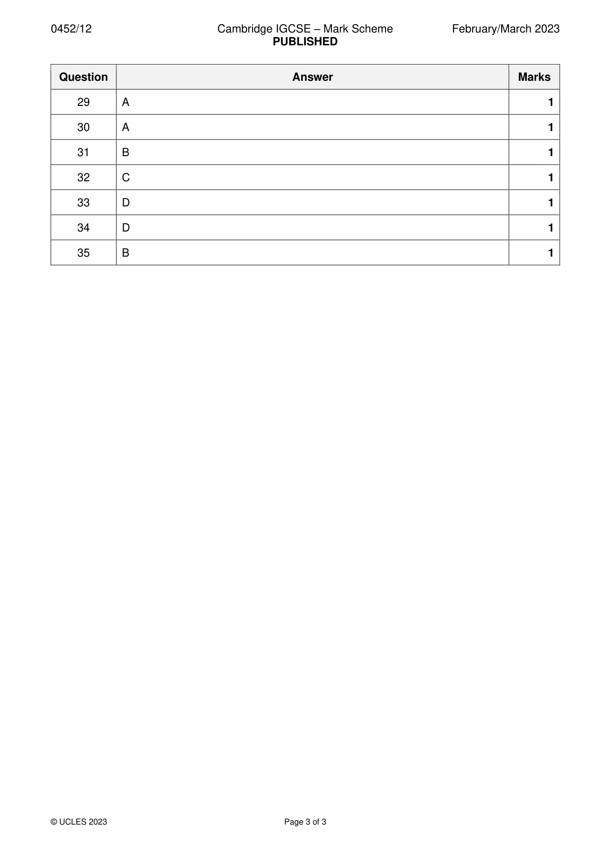 Mark scheme, page 3 of 3
