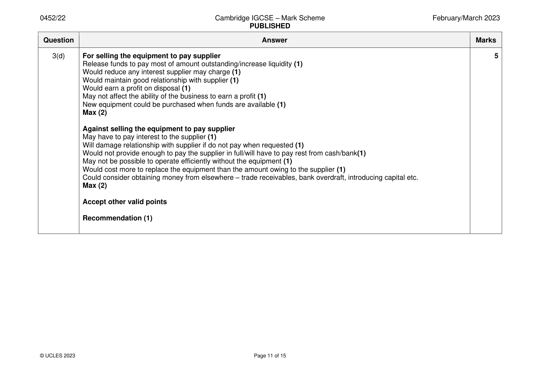 Mark scheme, page 11 of 15