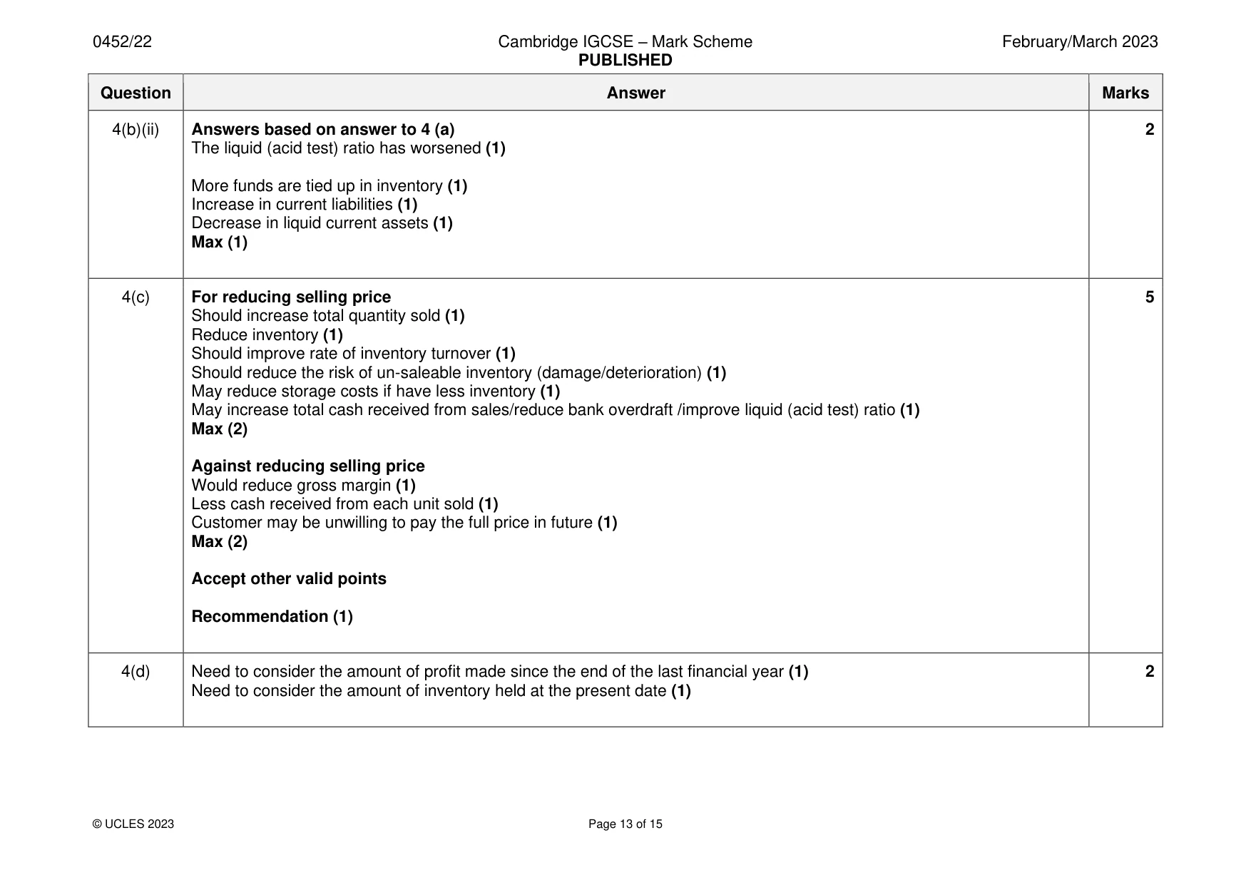 Mark scheme, page 13 of 15