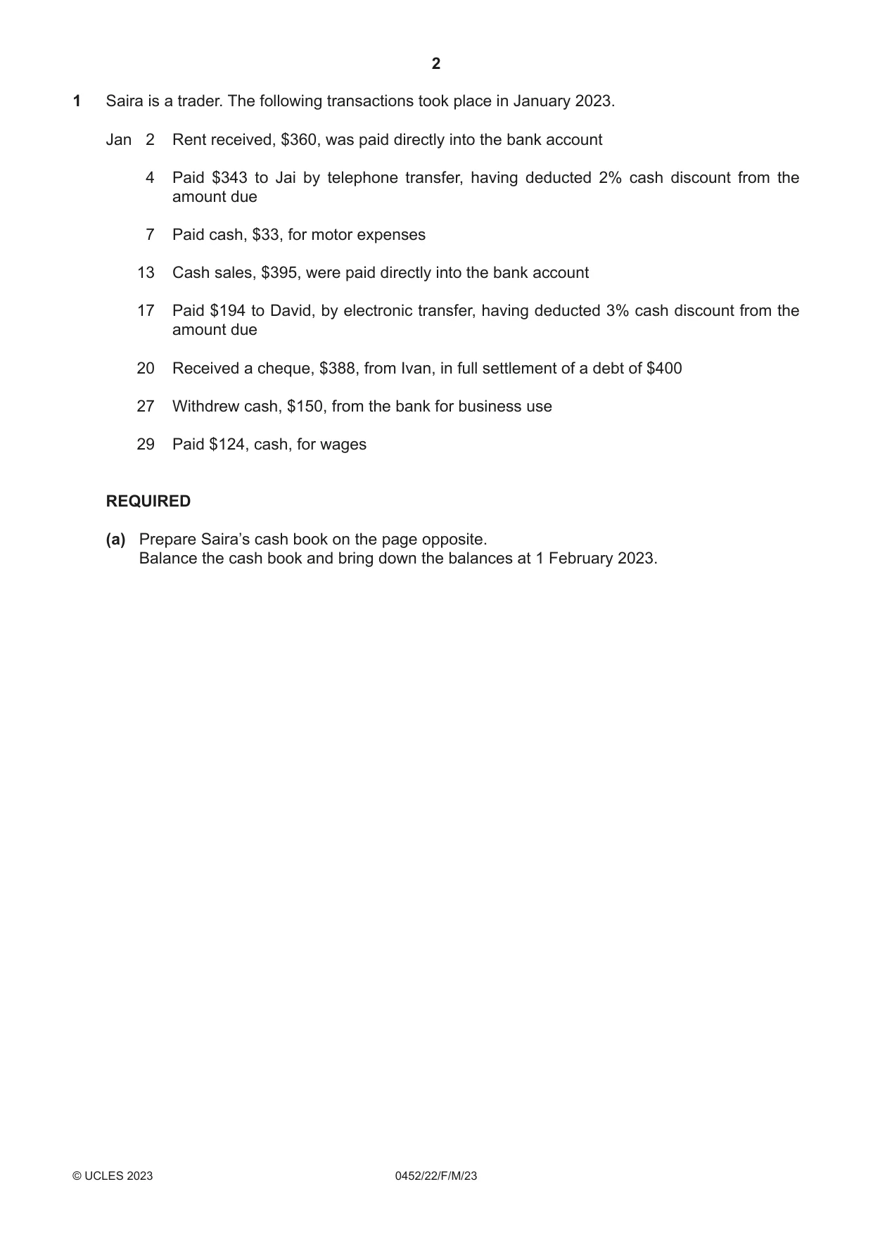 Cambridge IGCSE Accounting 0452 2023 Feb/March Paper 2 · Variant 2 question paper, page 2 of 24