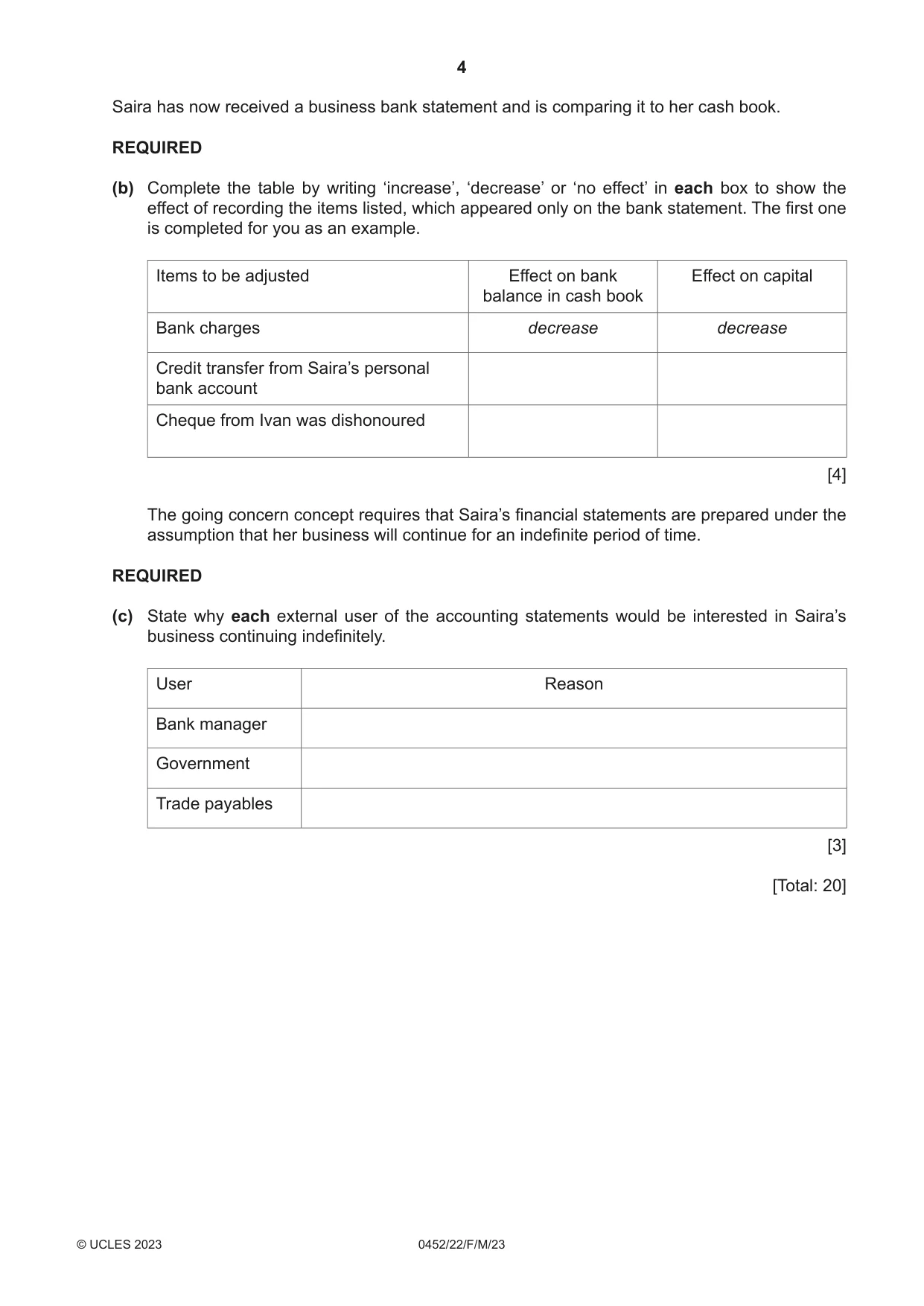 Cambridge IGCSE Accounting 0452 2023 Feb/March Paper 2 · Variant 2 question paper, page 4 of 24