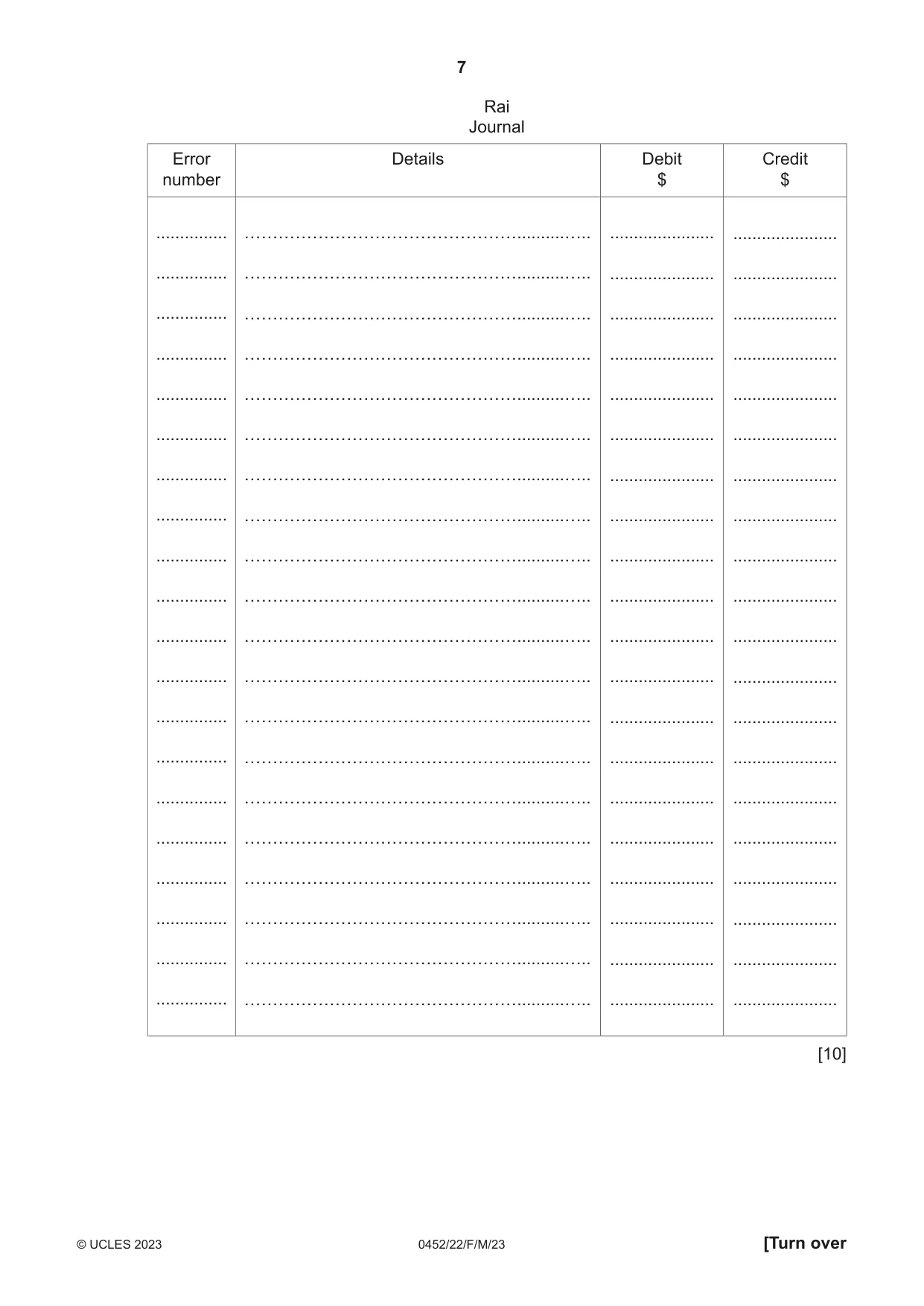 Cambridge IGCSE Accounting 0452 2023 Feb/March Paper 2 · Variant 2 question paper, page 7 of 24