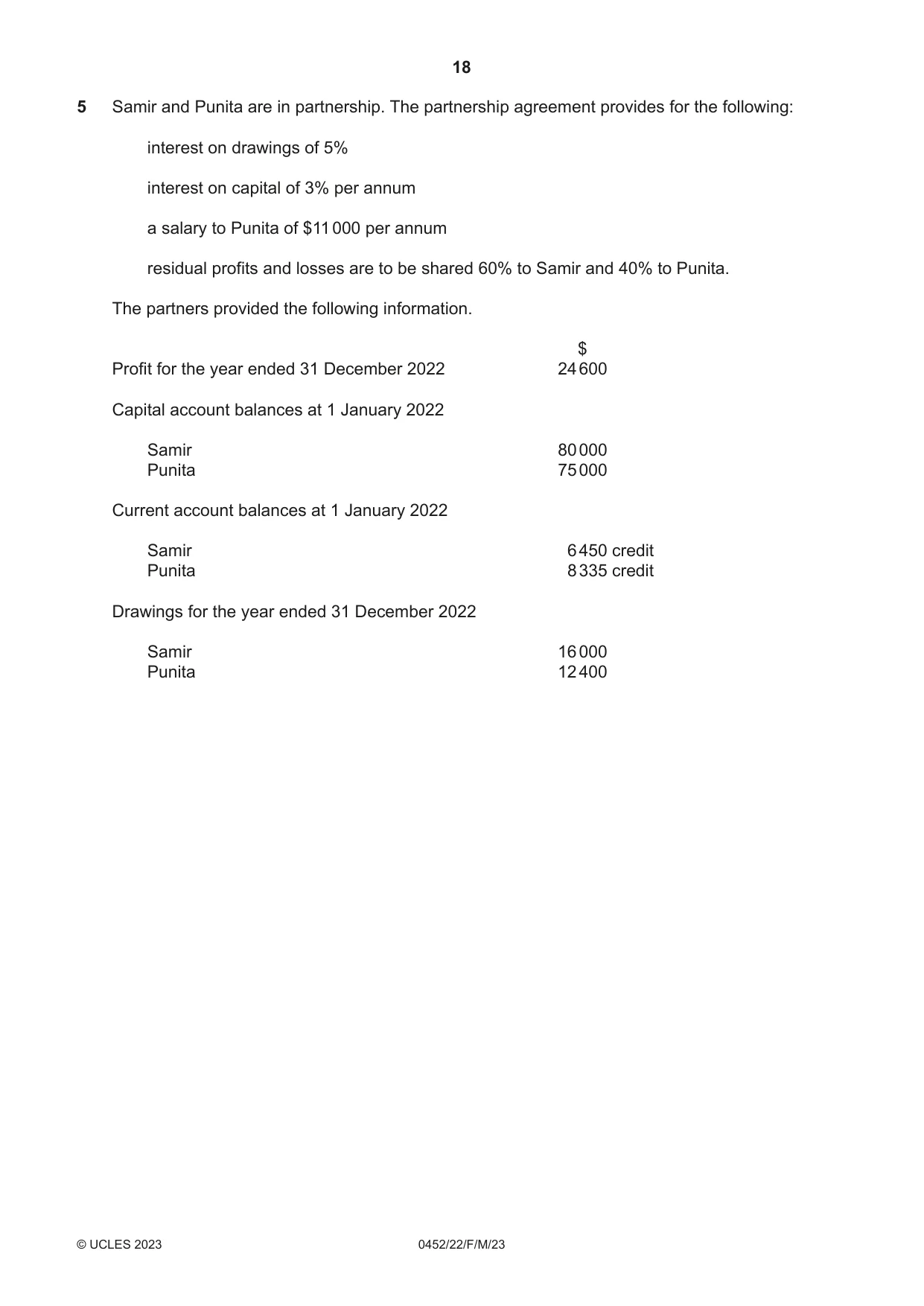 Cambridge IGCSE Accounting 0452 2023 Feb/March Paper 2 · Variant 2 question paper, page 18 of 24