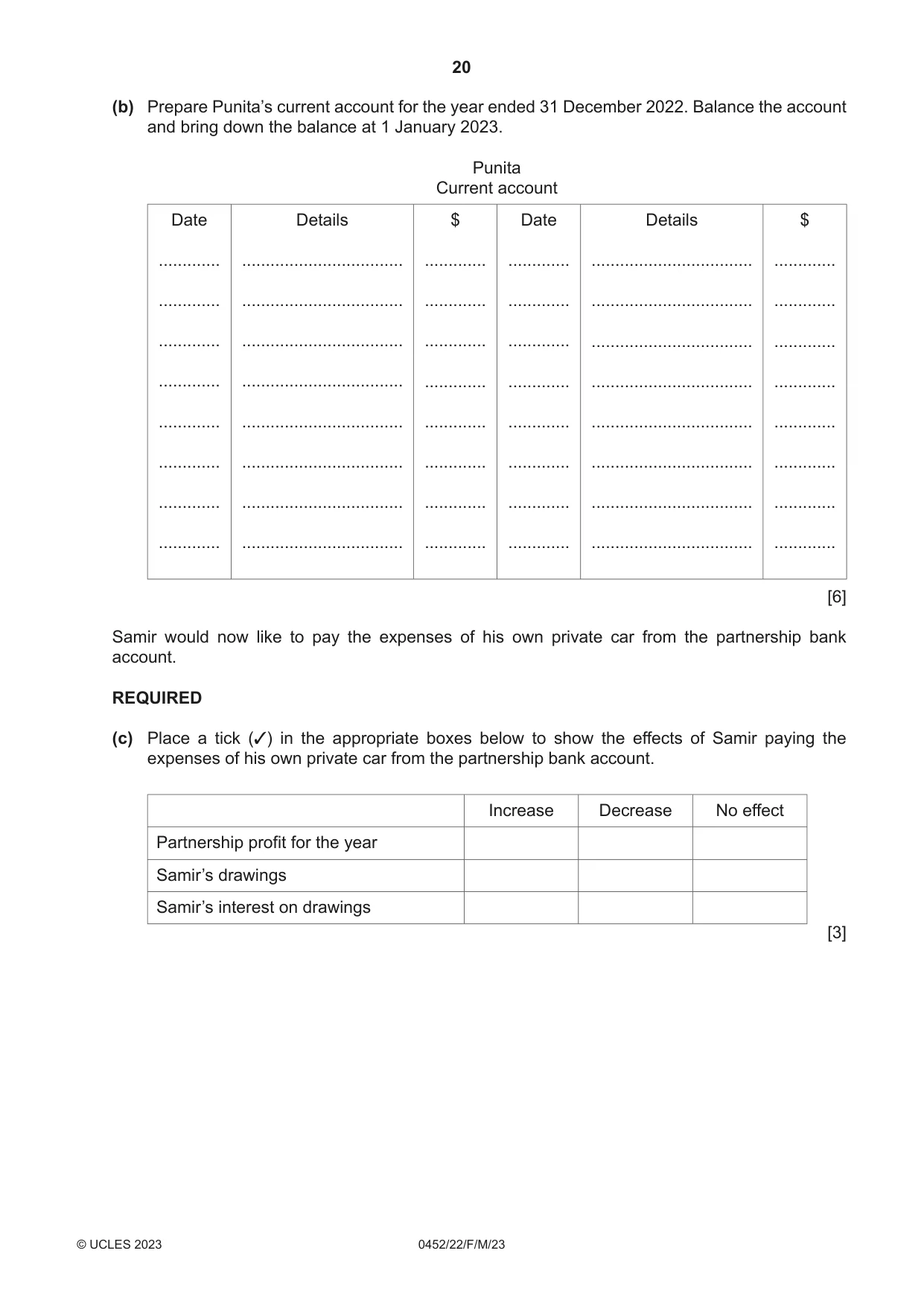 Cambridge IGCSE Accounting 0452 2023 Feb/March Paper 2 · Variant 2 question paper, page 20 of 24