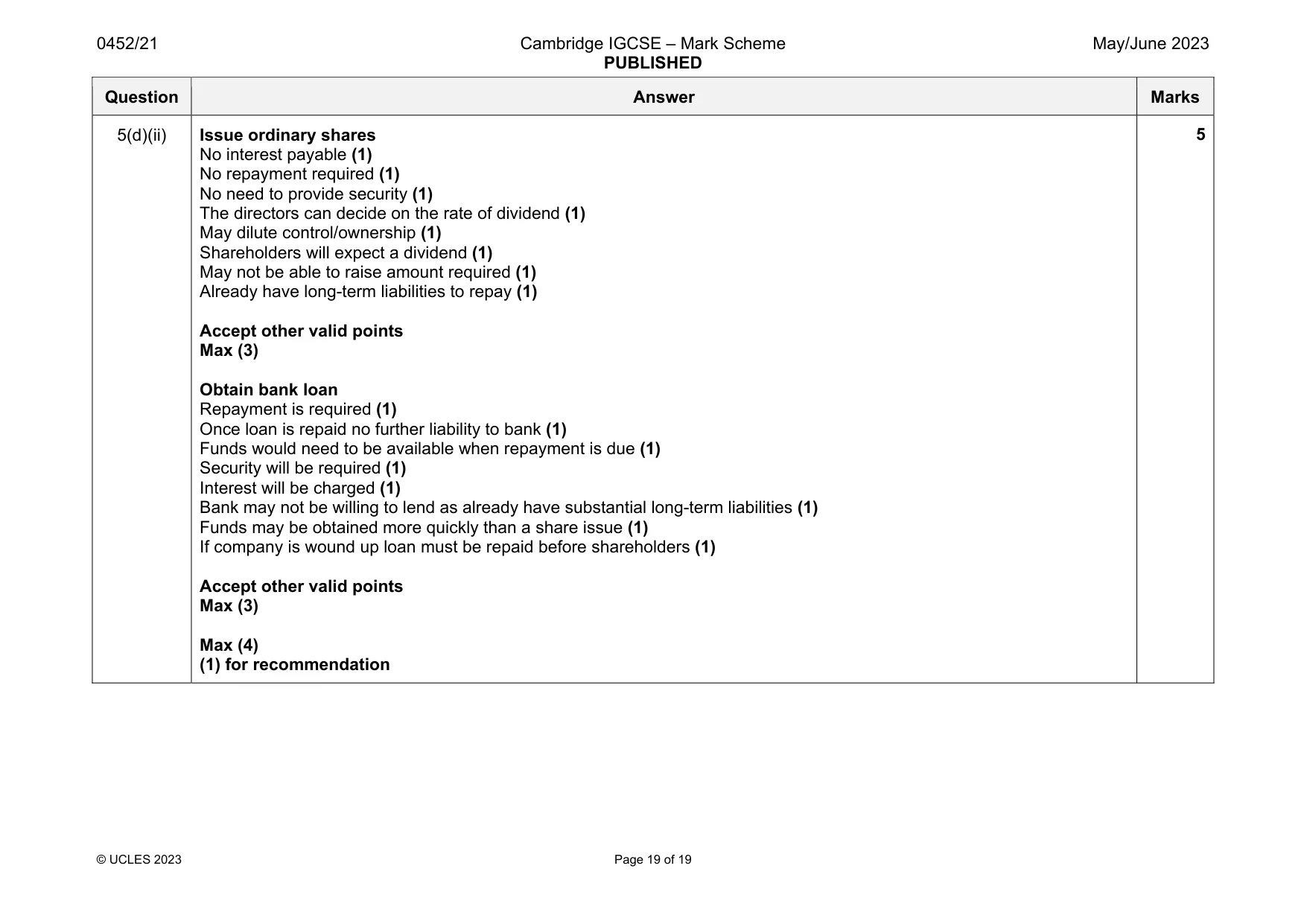 Mark scheme, page 19 of 19