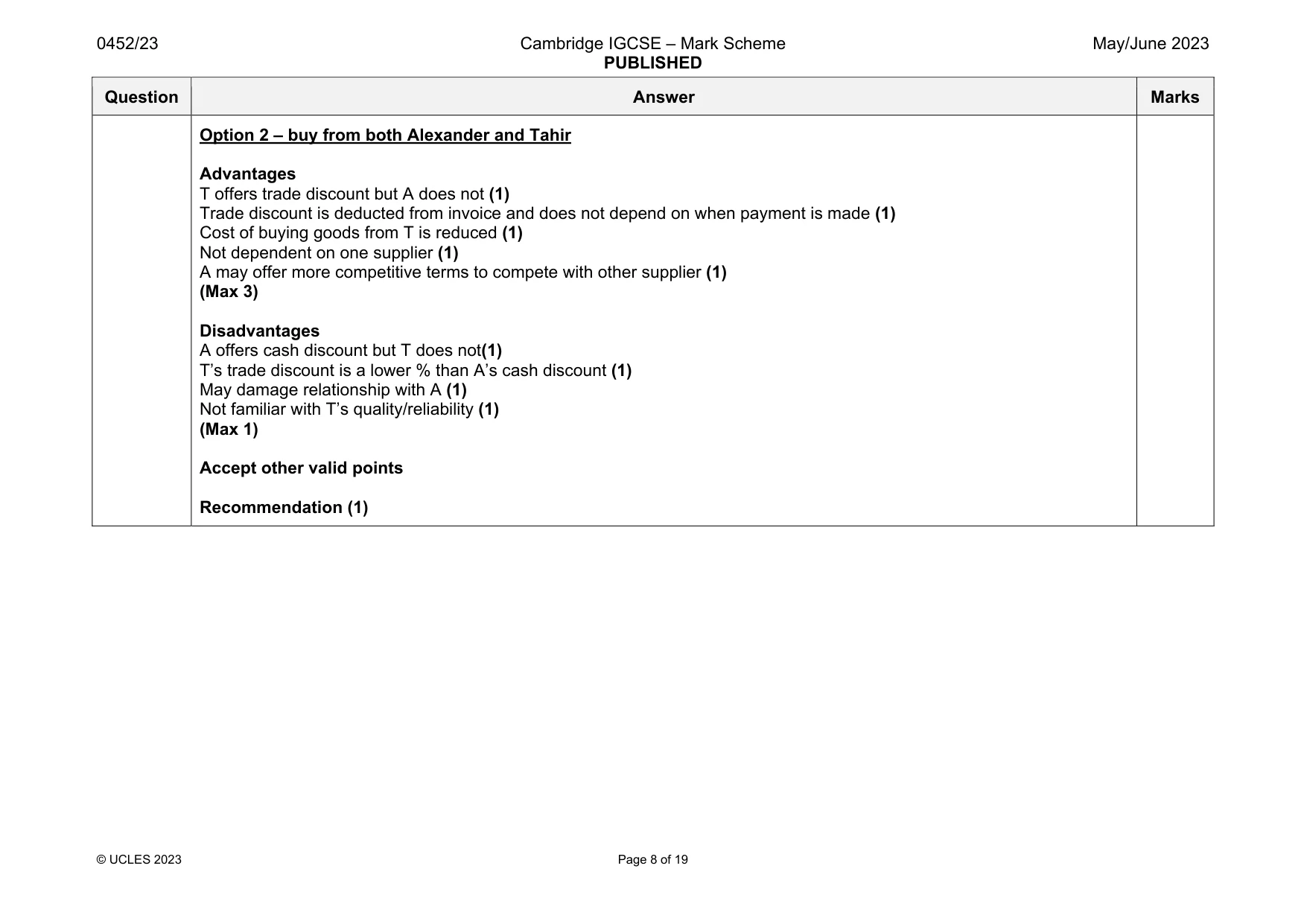 Mark scheme, page 8 of 19