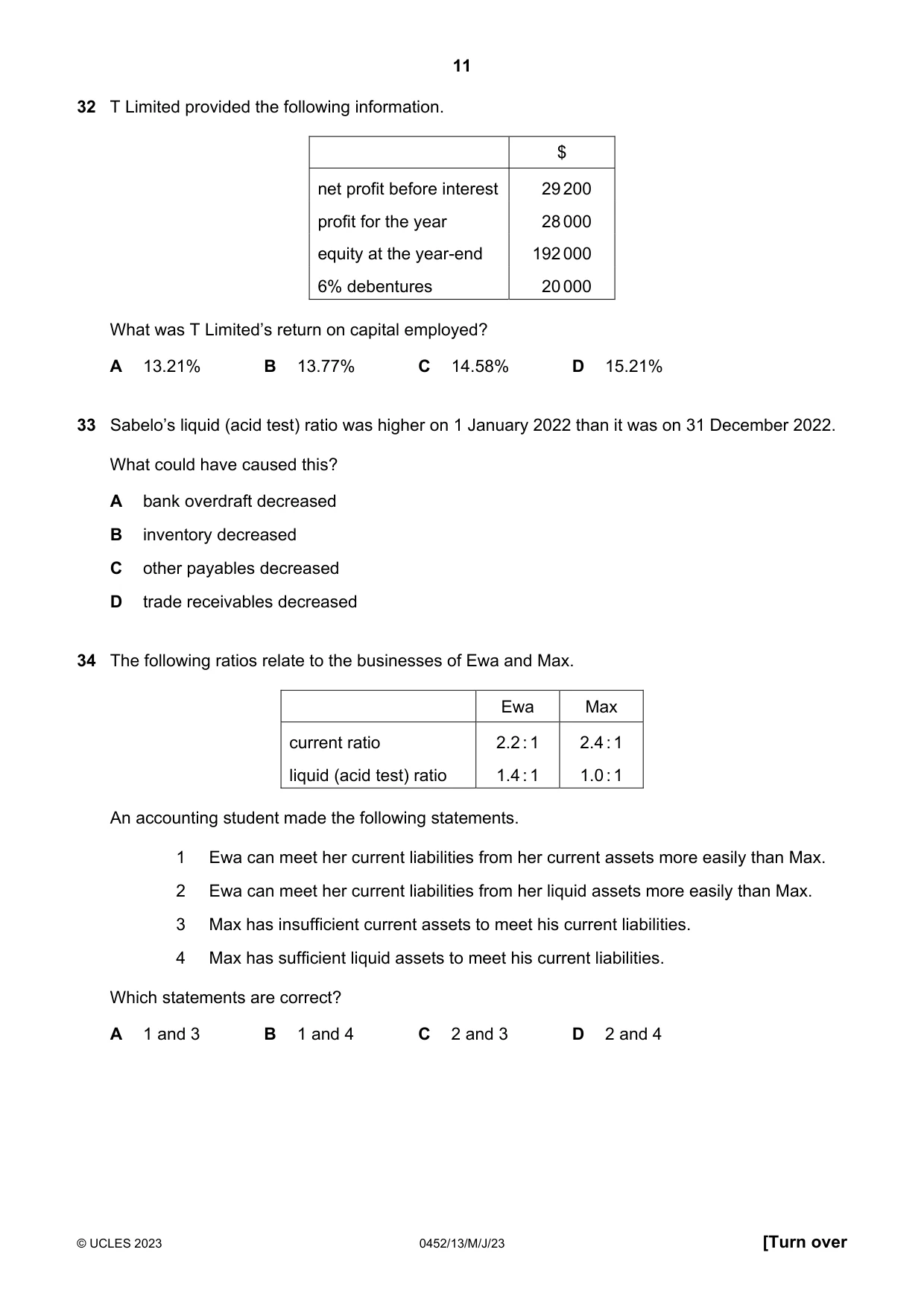 Cambridge IGCSE Accounting 0452 2023 May/June Paper 1 · Variant 3 question paper, page 11 of 12