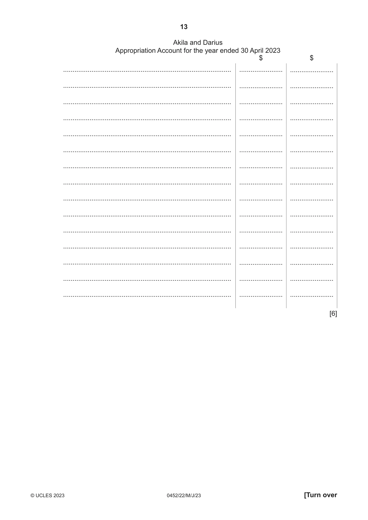Cambridge IGCSE Accounting 0452 2023 May/June Paper 2 · Variant 2 question paper, page 13 of 20