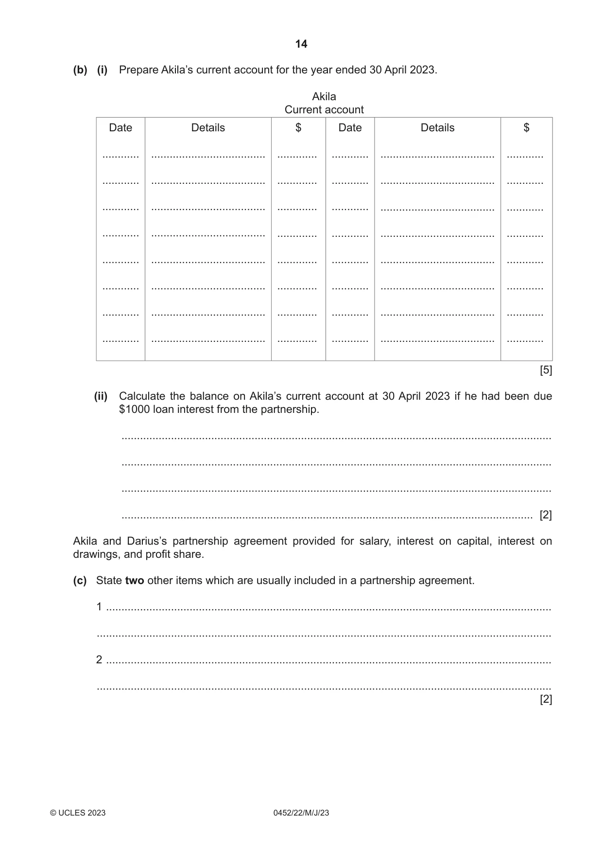 Cambridge IGCSE Accounting 0452 2023 May/June Paper 2 · Variant 2 question paper, page 14 of 20