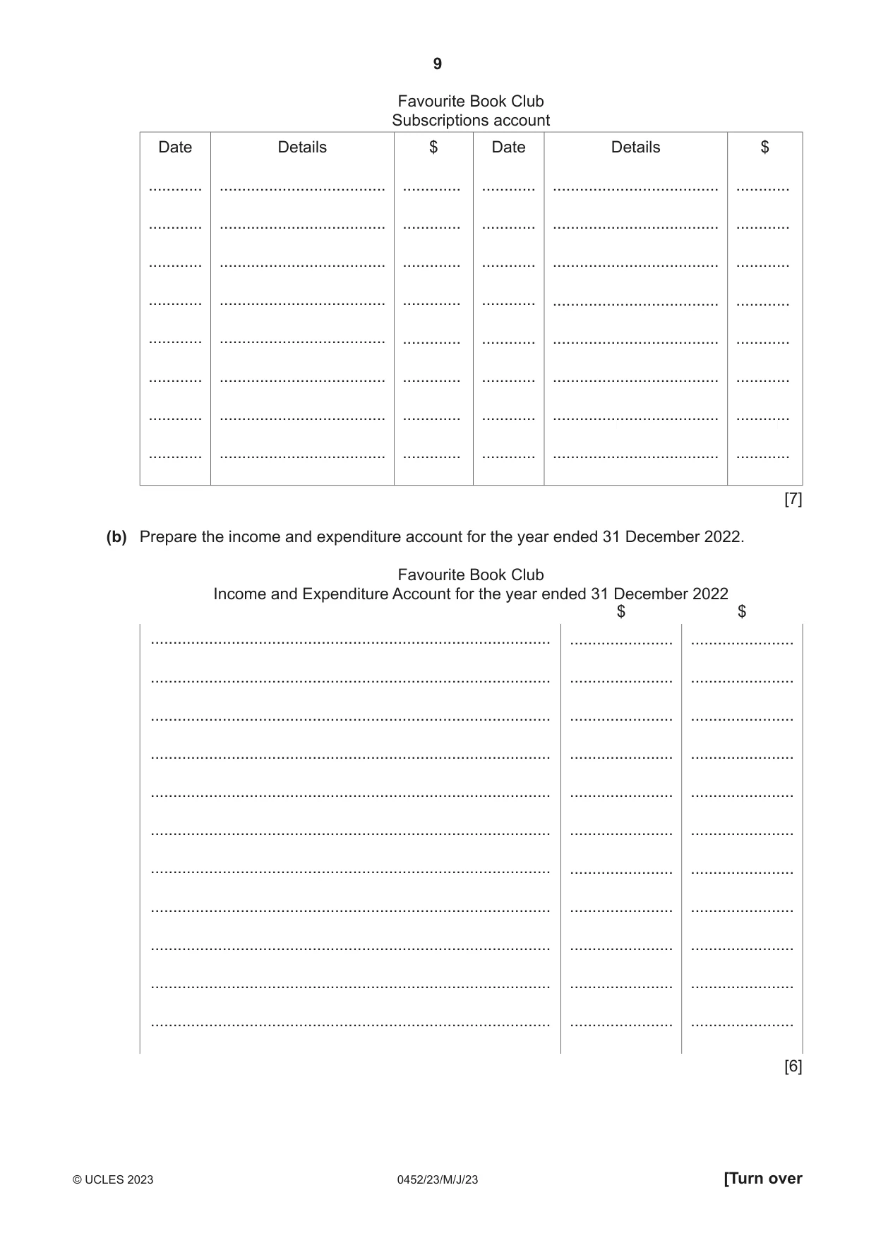 Cambridge IGCSE Accounting 0452 2023 May/June Paper 2 · Variant 3 question paper, page 9 of 20