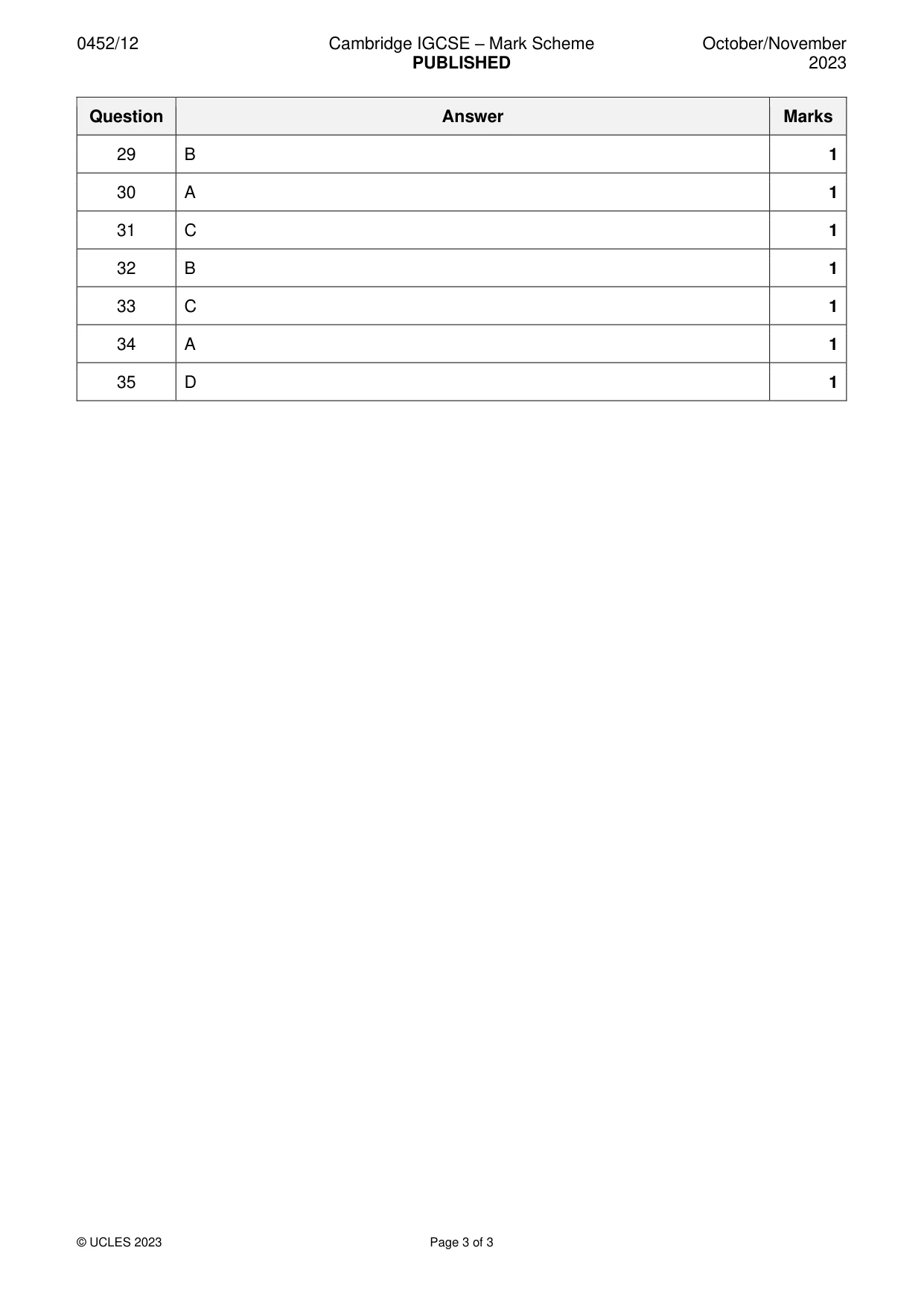 Mark scheme, page 3 of 3