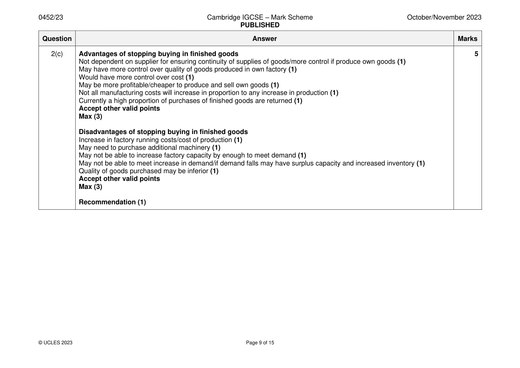 Mark scheme, page 9 of 15