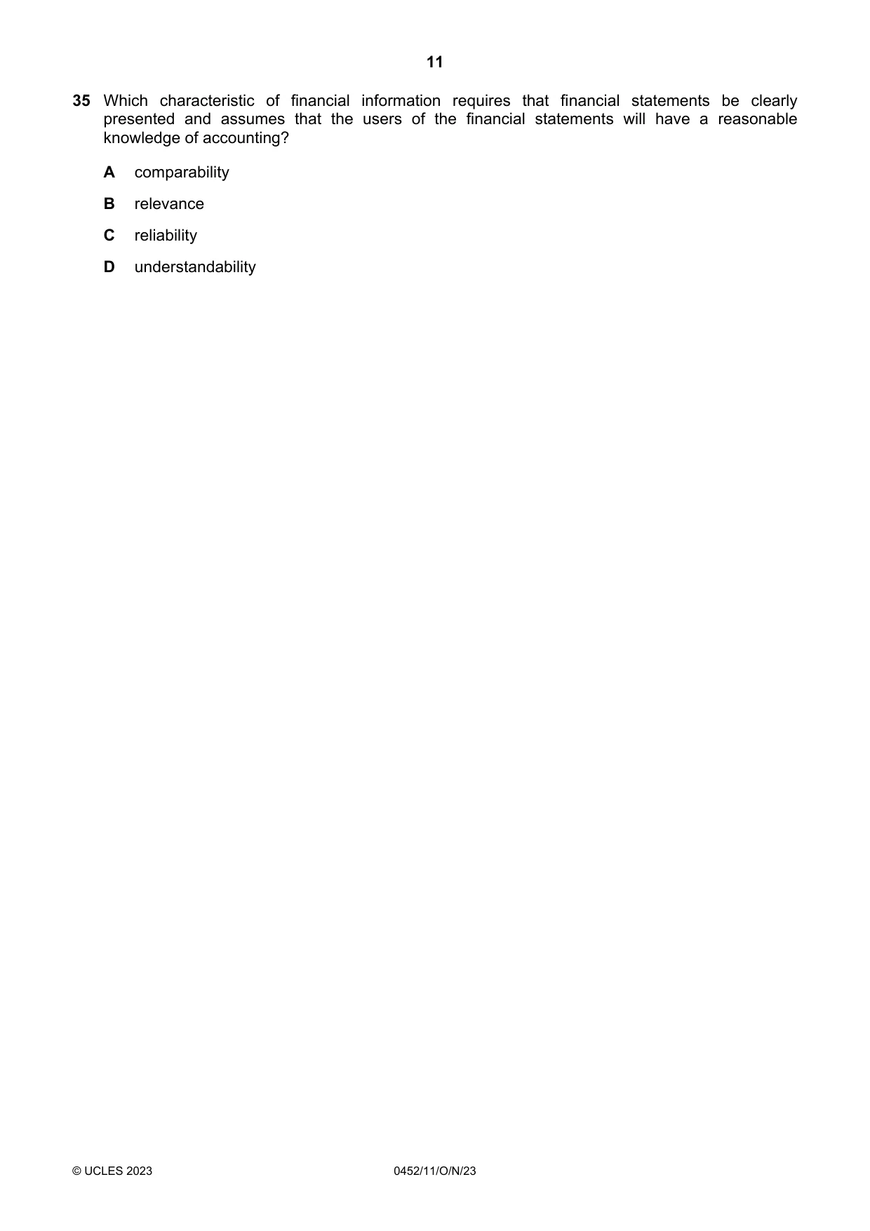 Cambridge IGCSE Accounting 0452 2023 Oct/Nov Paper 1 · Variant 1 question paper, page 11 of 12